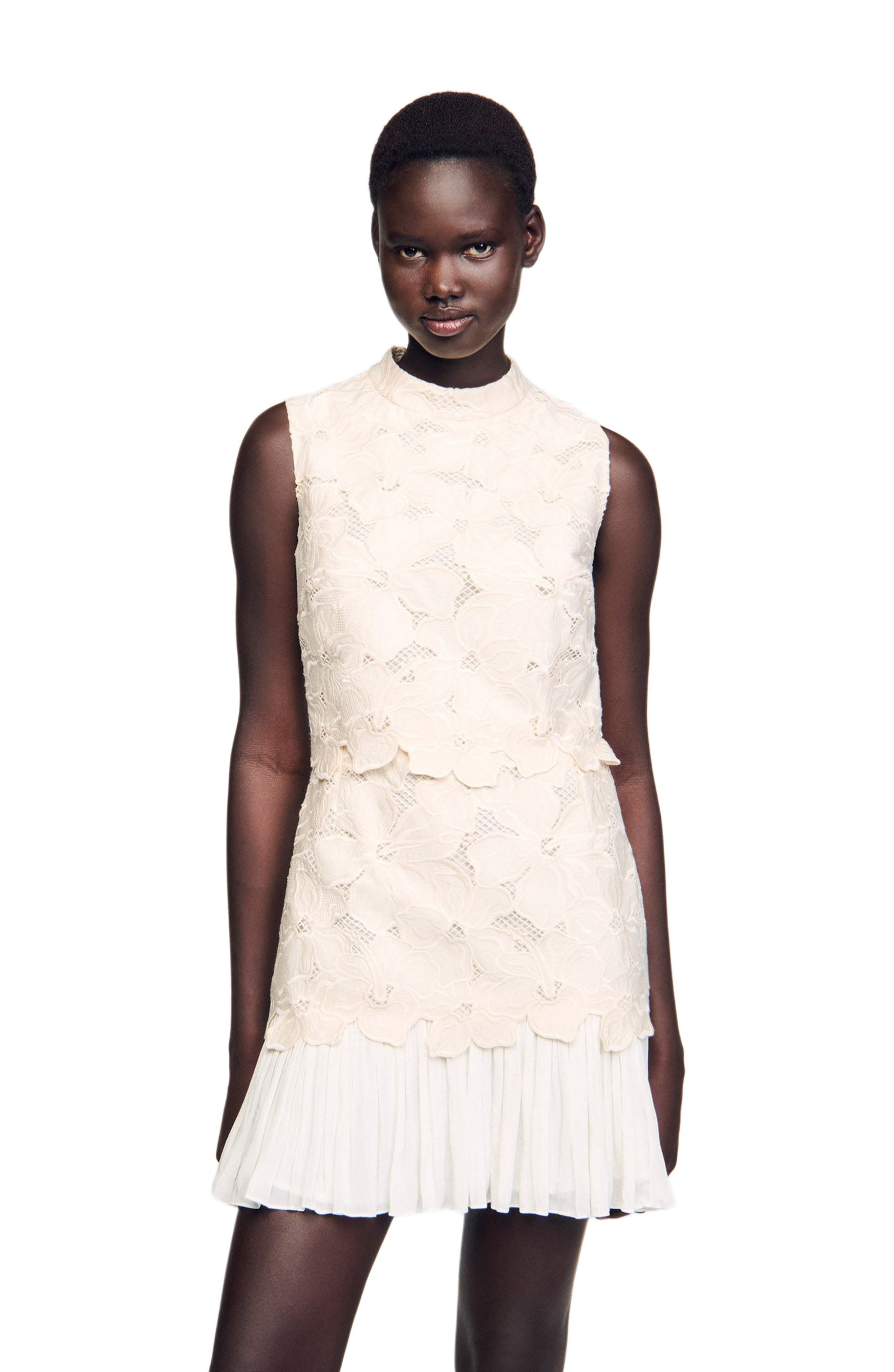 SANDRO Short guipure dress in Ecru at Nordstrom - 4