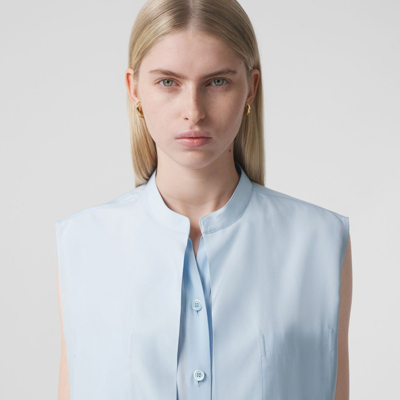 Logo Detail Sleeveless Silk Crepe de Chine Shirt 3