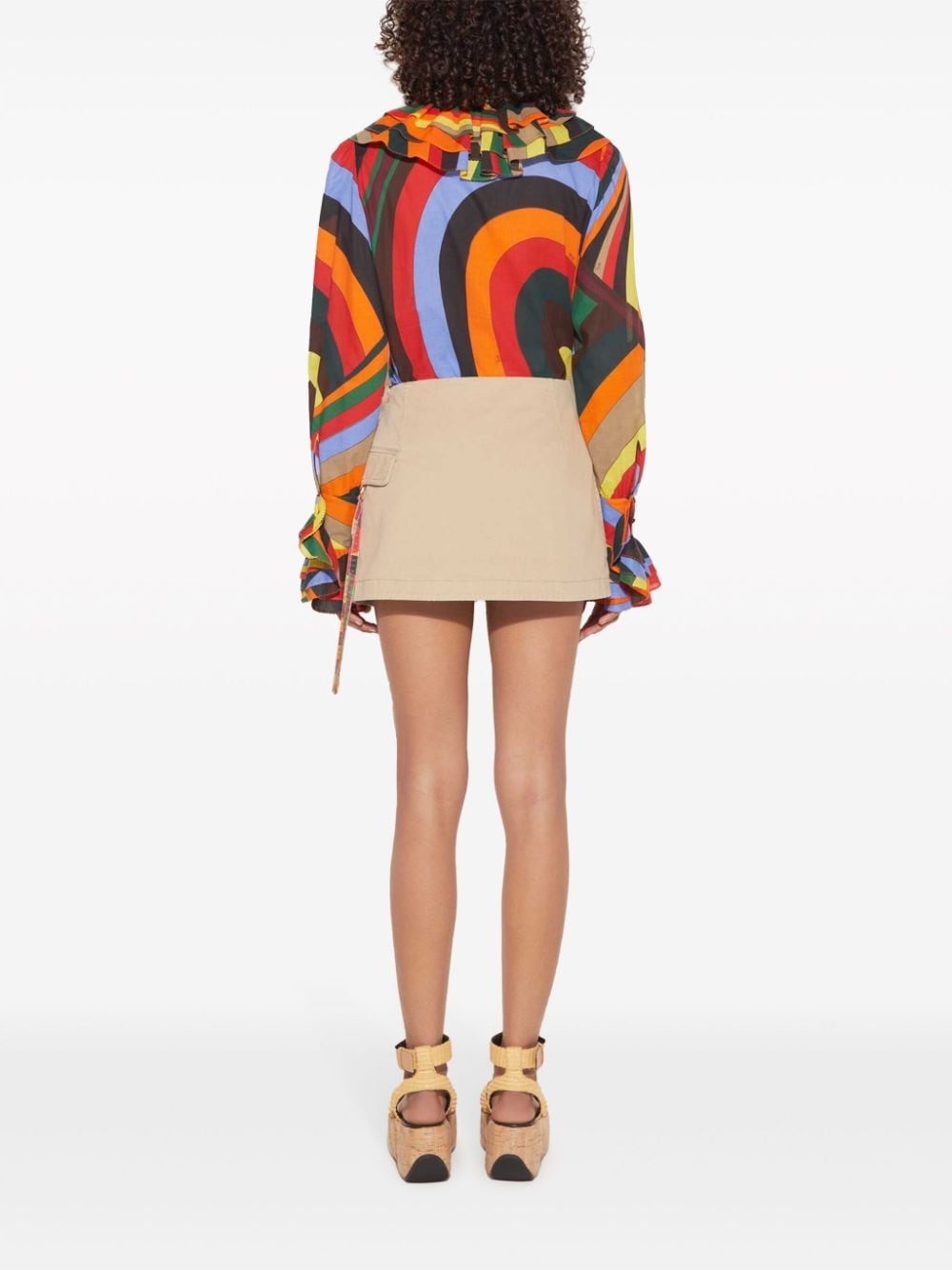 abstract print ruffled cotton blouse - 4