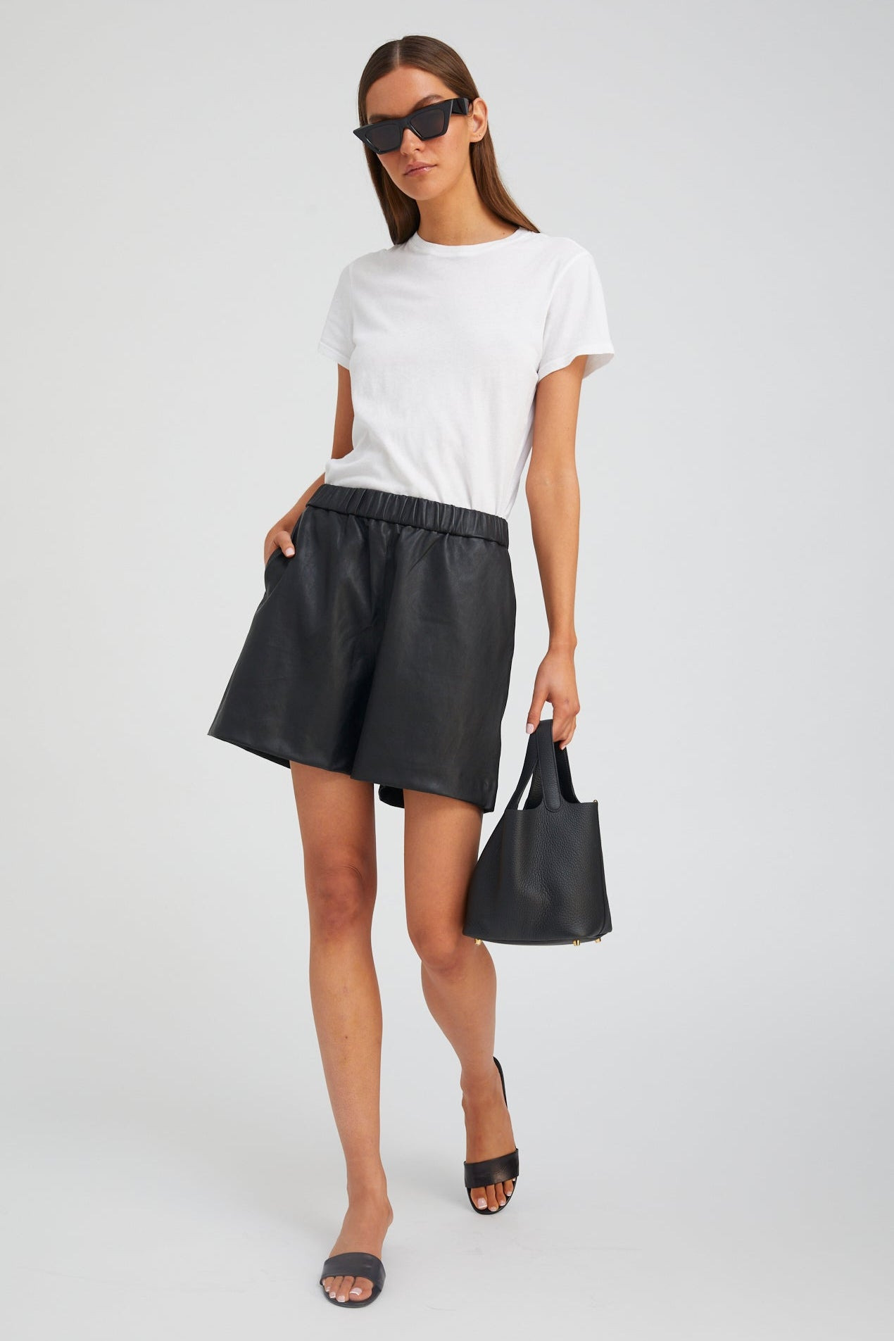 BLACK LEATHER CULOTTE SHORTS - 3