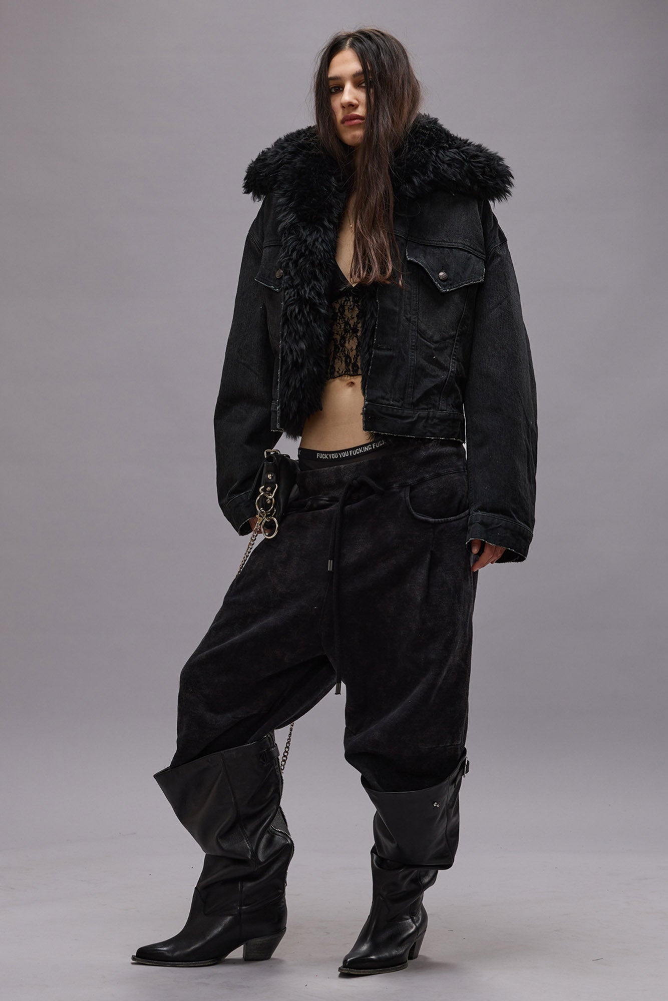 CROPPED PLEATED SWEATPANT - ACID BLACK - R13 - 3