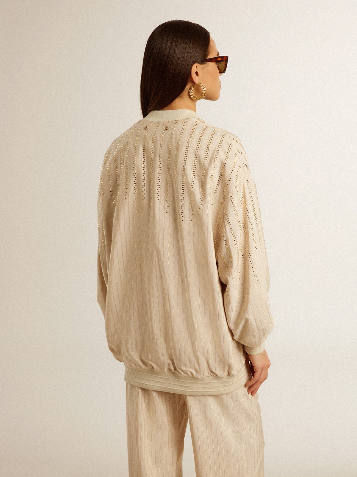 Women's silk and viscose cardigan with pinstripe motif - 5
