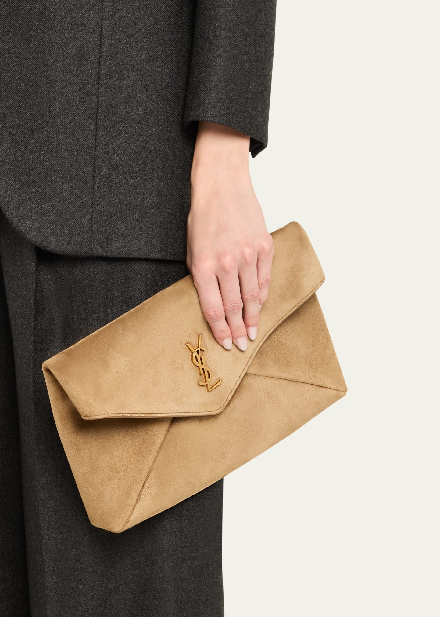 Large YSL Envelope Flap Clutch Bag in Suede - 2