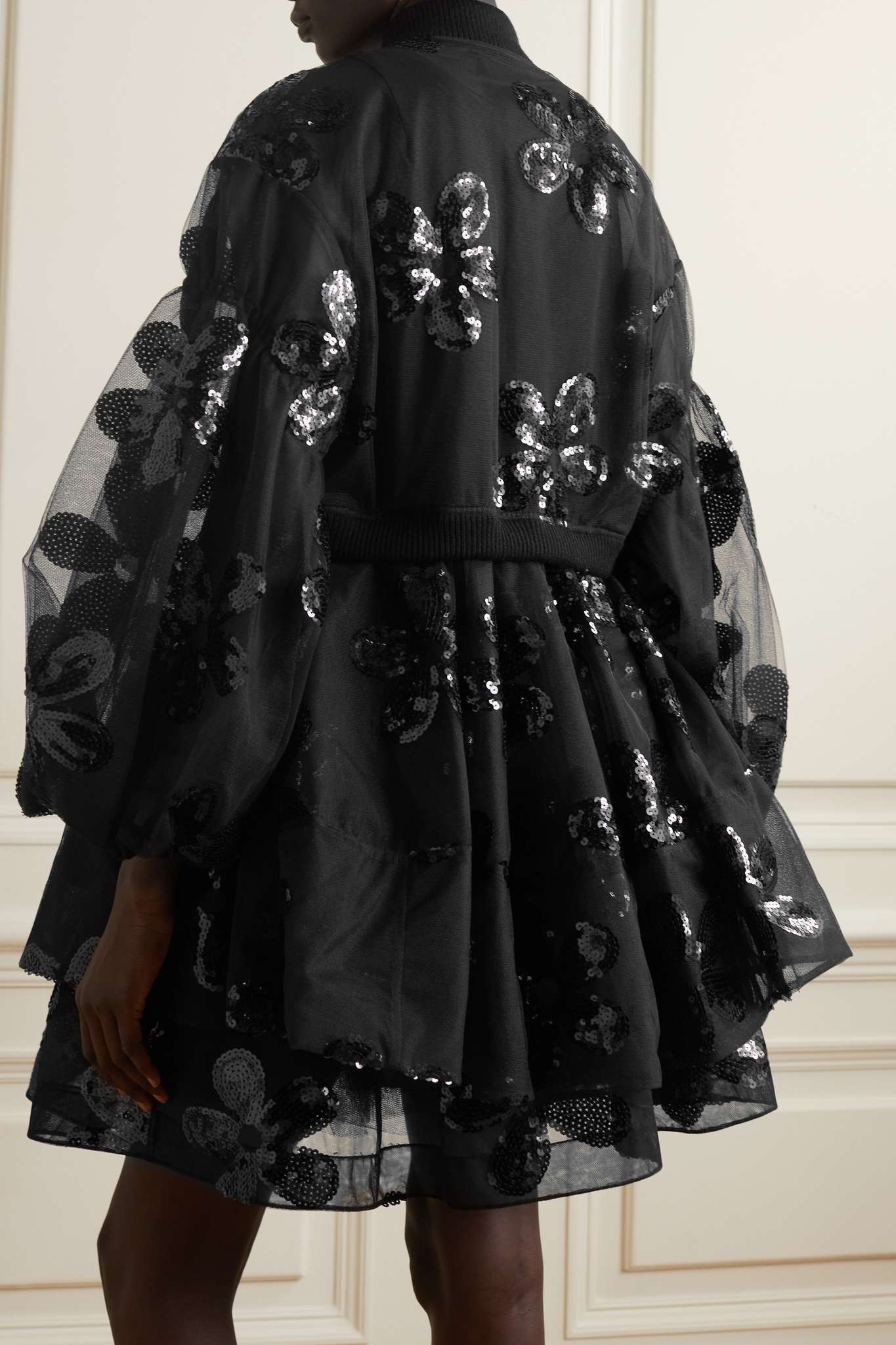 Sequin-embellished tiered tulle bomber jacket - 4