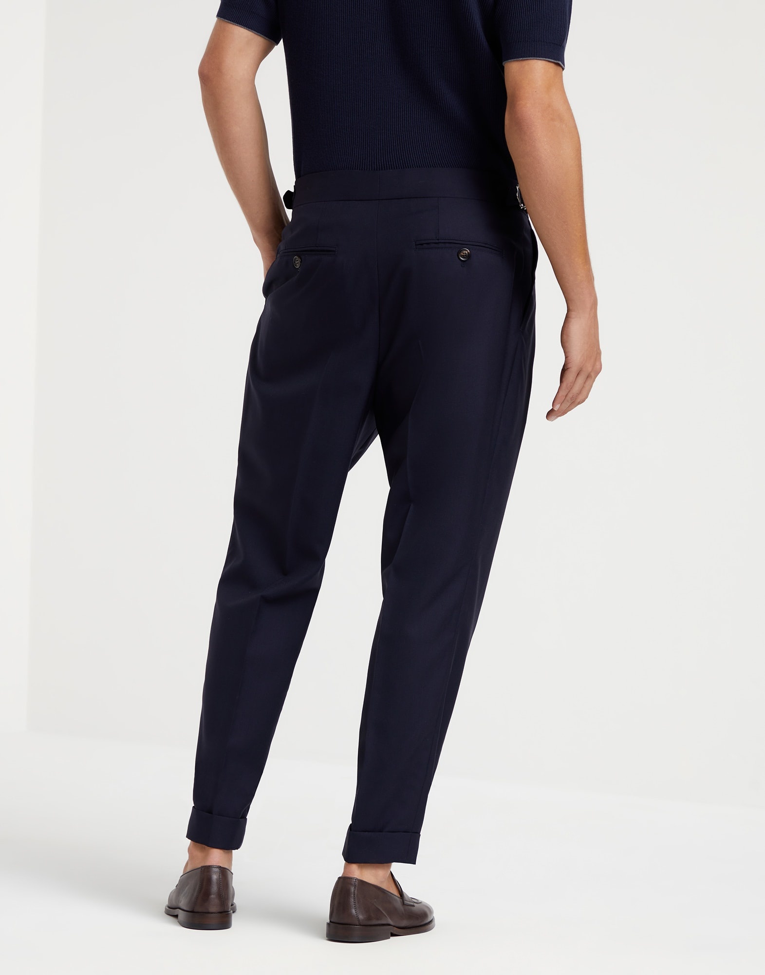 Virgin wool fresco tailor fit trousers with reversed double pleats and waist tabs - 2