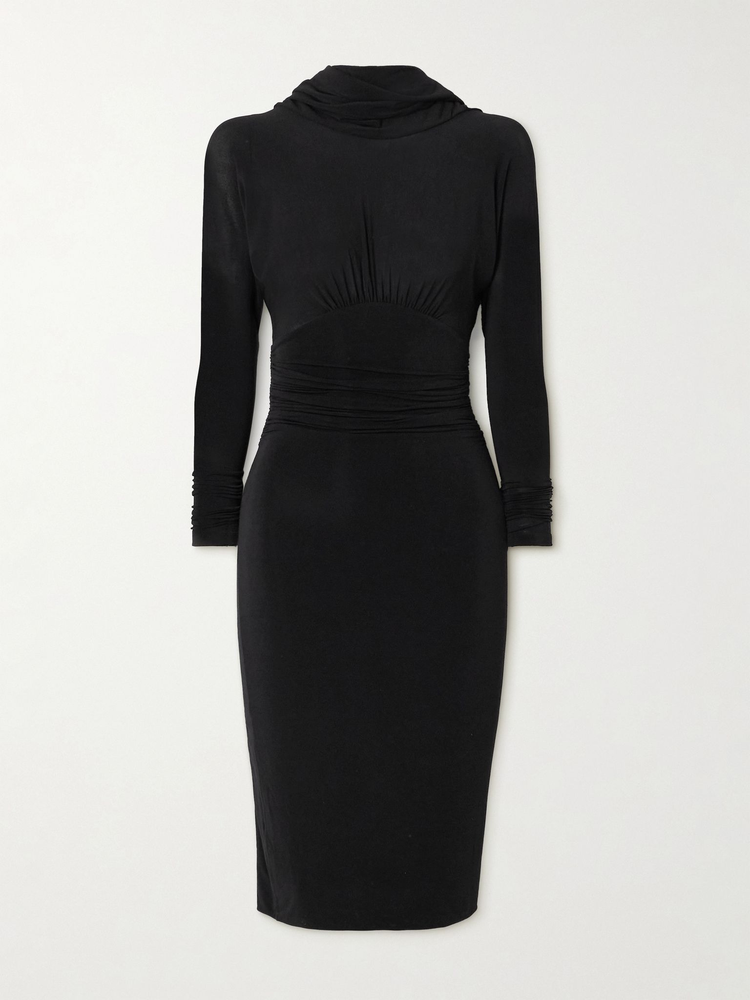Open-back gathered stretch-jersey midi dress Black - 1
