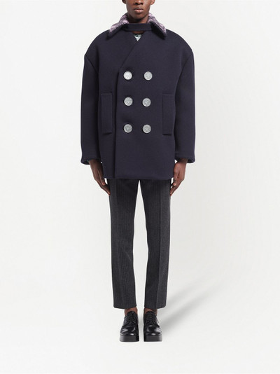 Prada contrast-collar double-breasted wool coat outlook