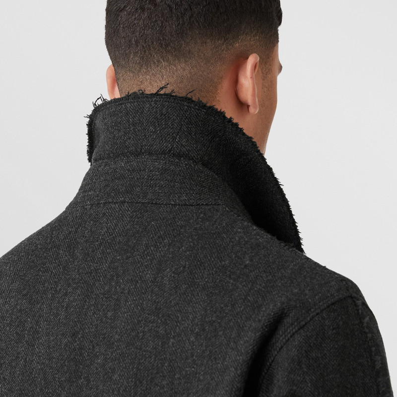 Raw-edged Herringbone Wool Blend Car Coat 6
