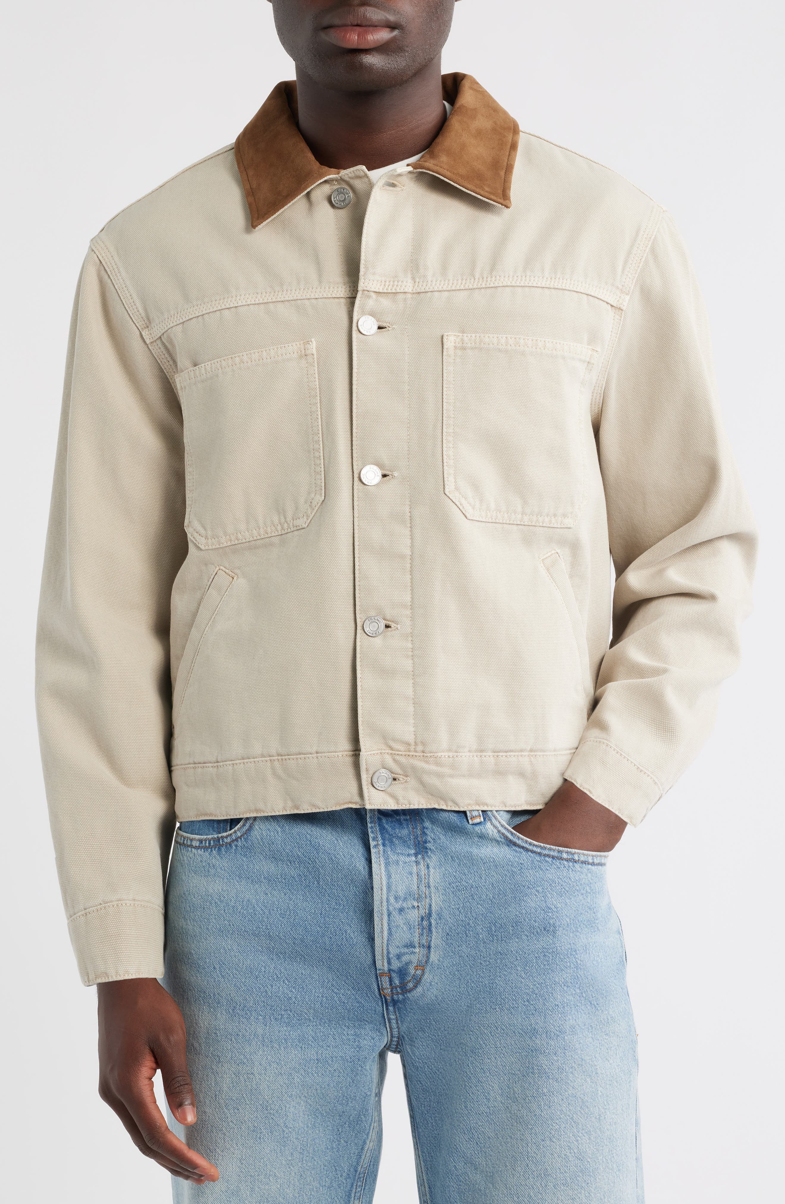 FRAME Cotton Canvas Utility Jacket in Beach Sand at Nordstrom - 4