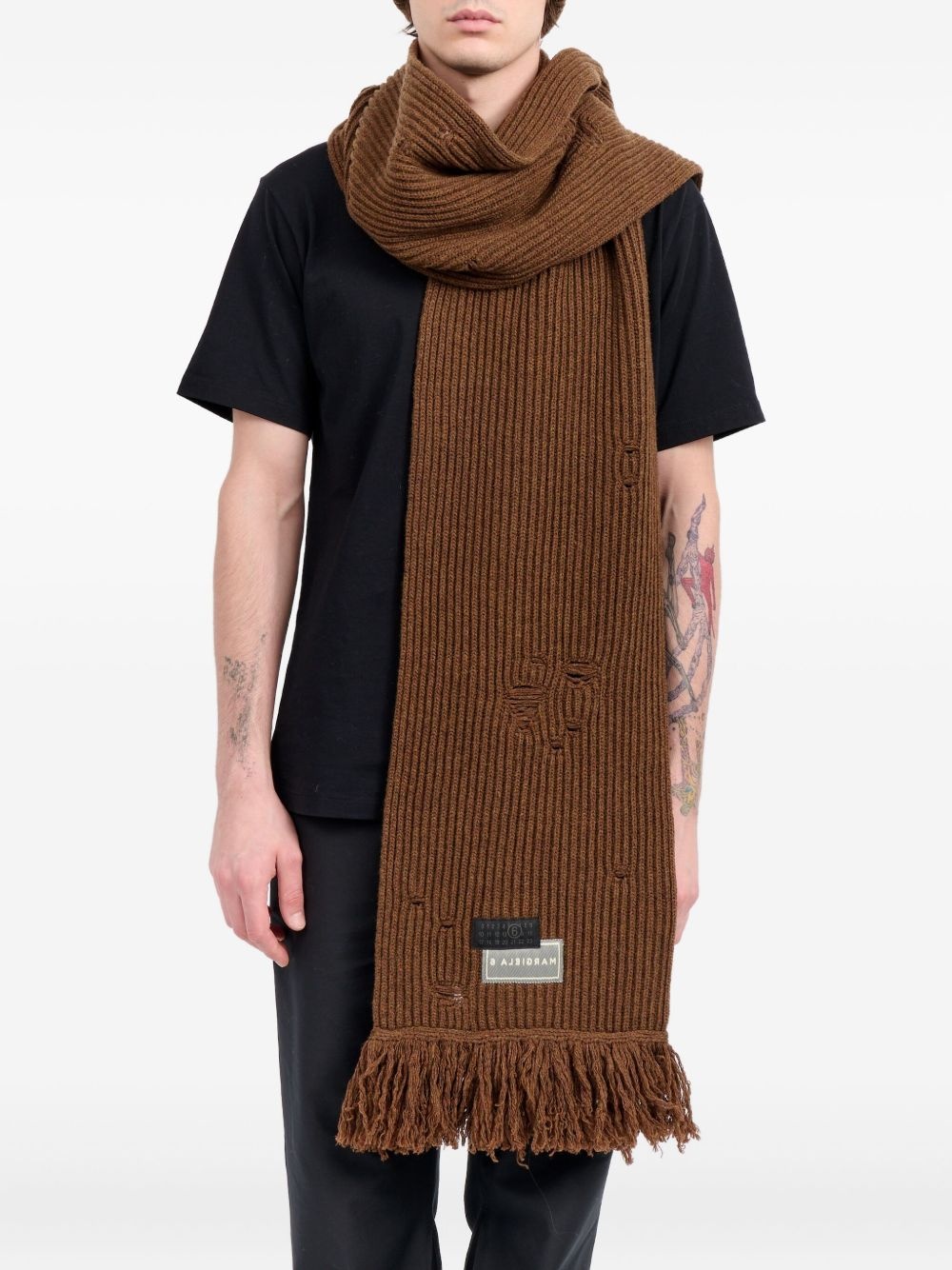 logo-patch knitted scarf - 4