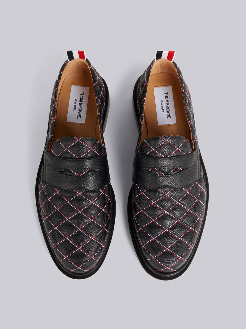 Black Pebbled Calfskin Criss-cross Stitch Penny Loafer 4