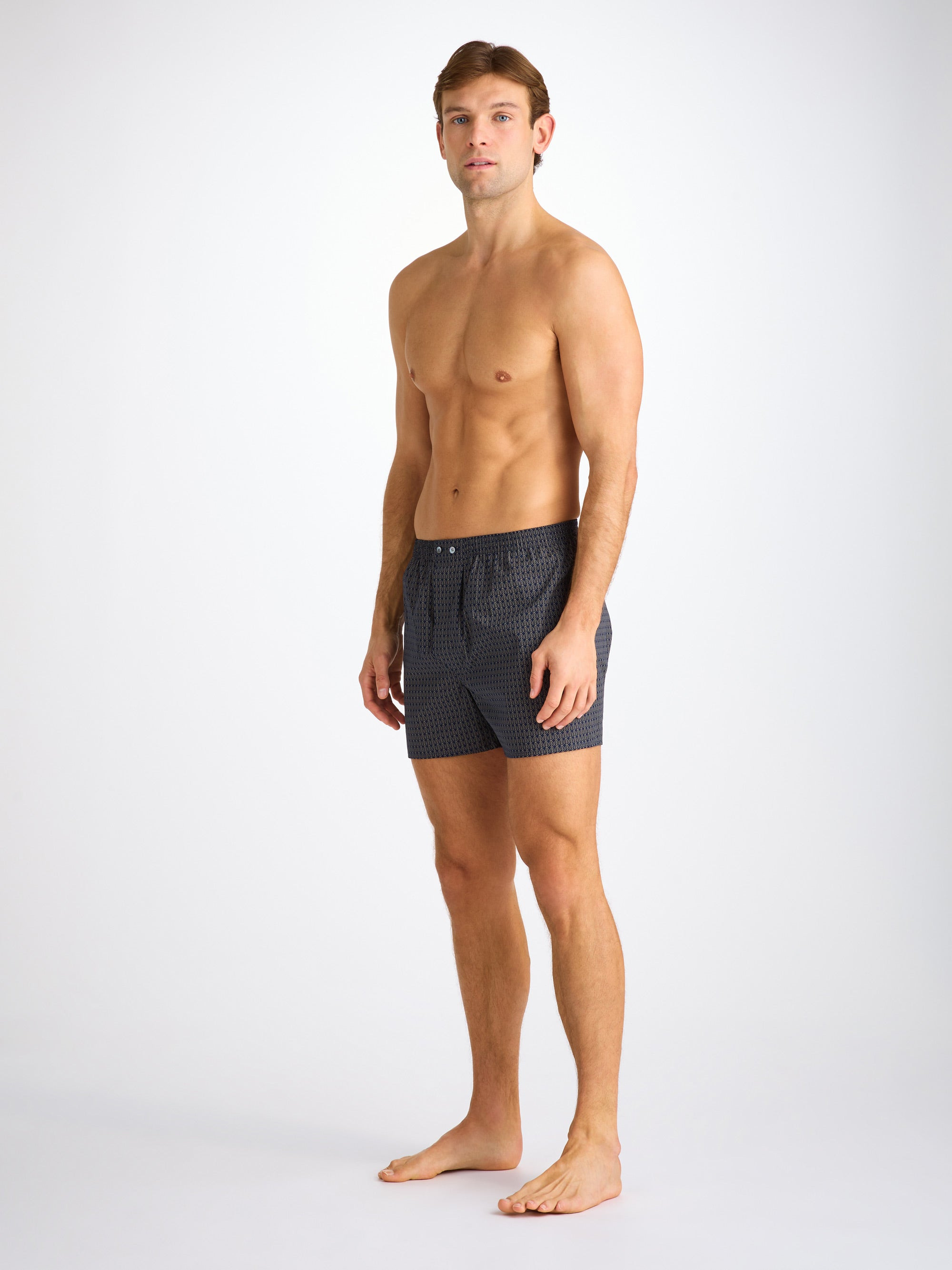 Men's Classic Fit Boxers Cotton Batiste Navy Jungle Leaf Print - 3