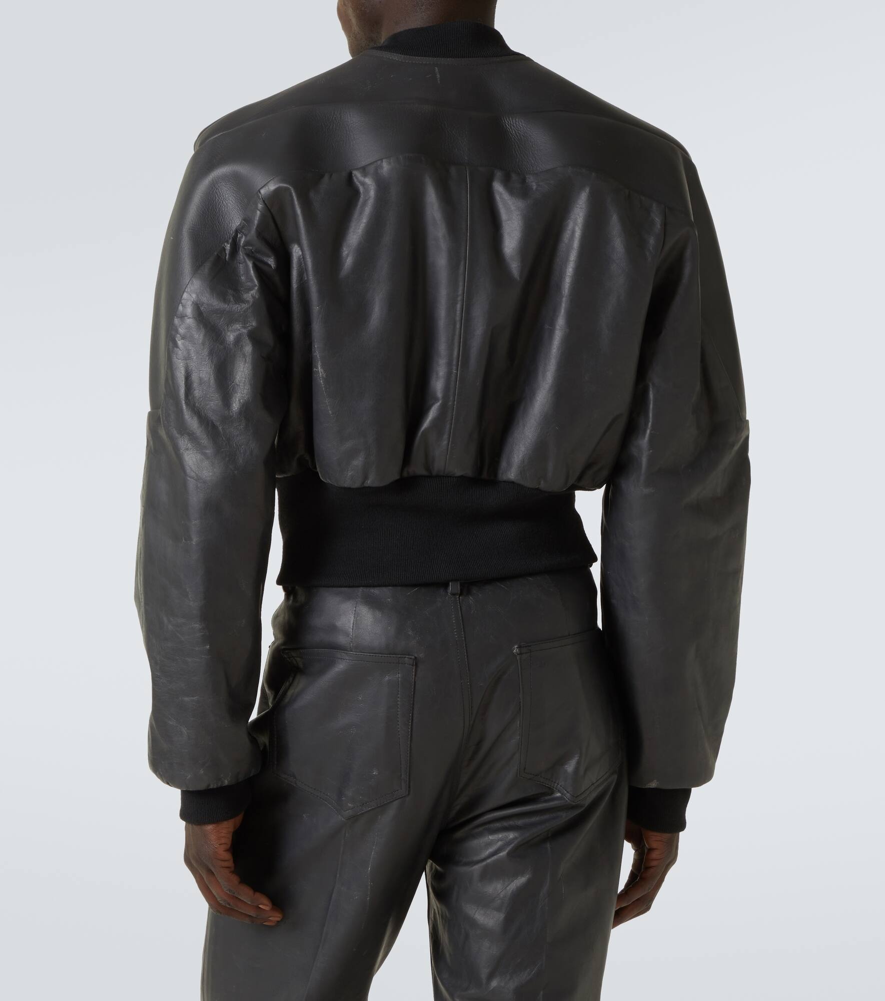 Girdered cropped leather jacket - 4