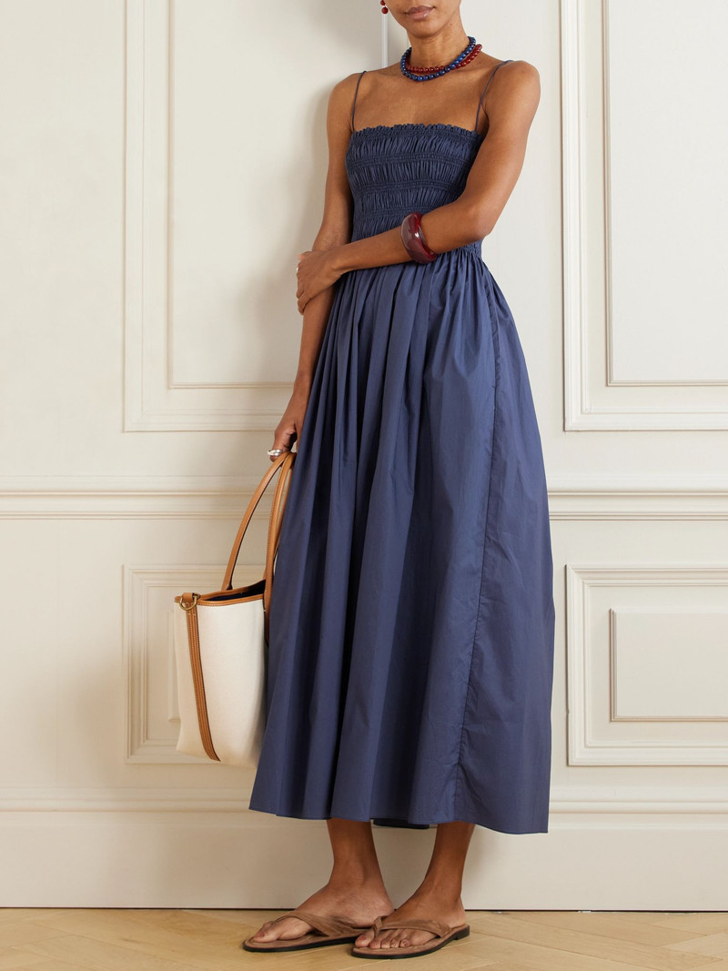 MATTEAU Shirred organic cotton midi dress Blue outlook