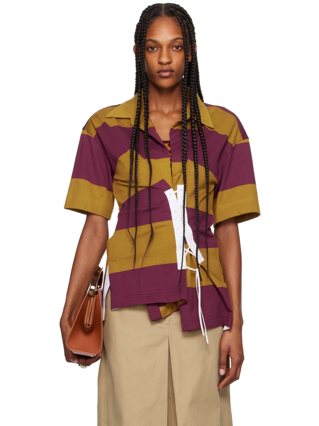 Burgundy & Yellow Lace-Up Polo - 1