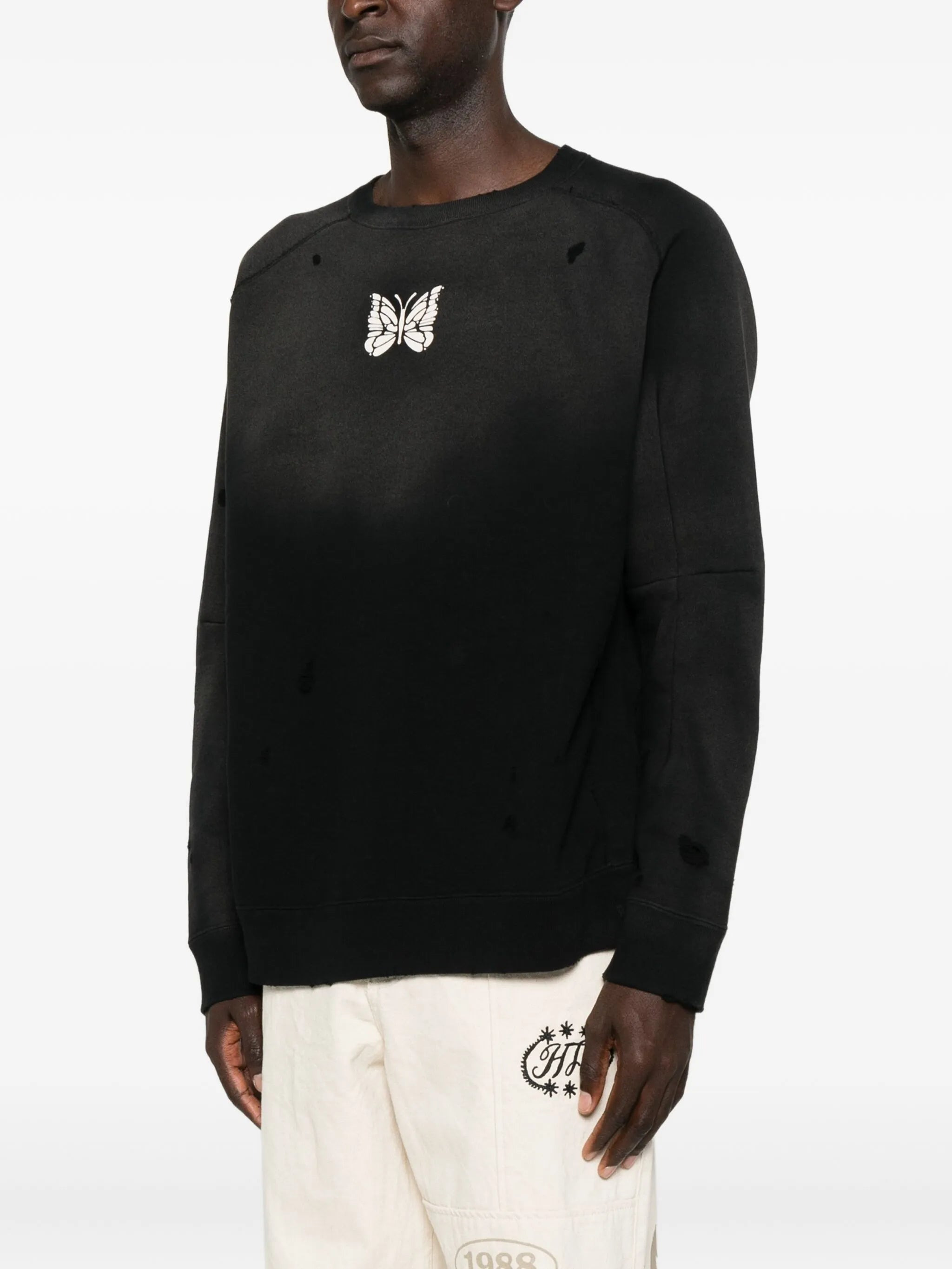 Needles Butterfly-print Distressed-effect Sweatshirt - 2