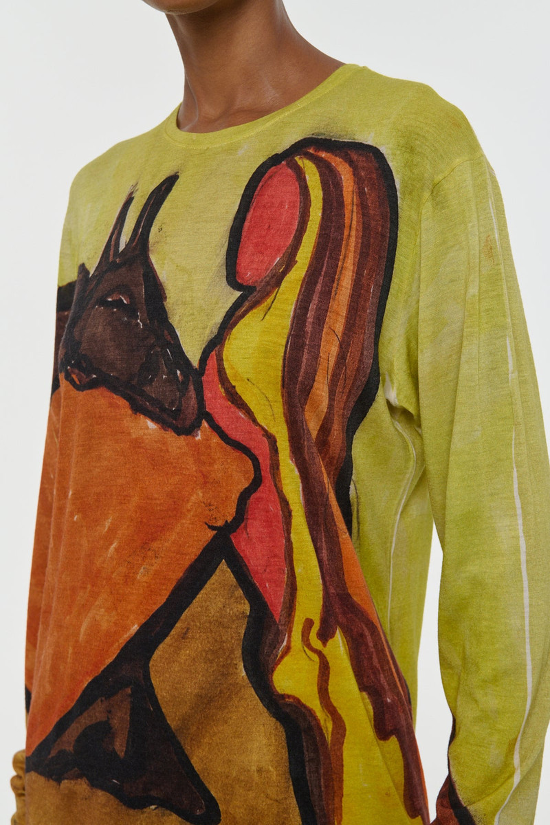 Isaro Long Sleeve T-shirt in Earth Multi Printed Cashmere Jersey 6