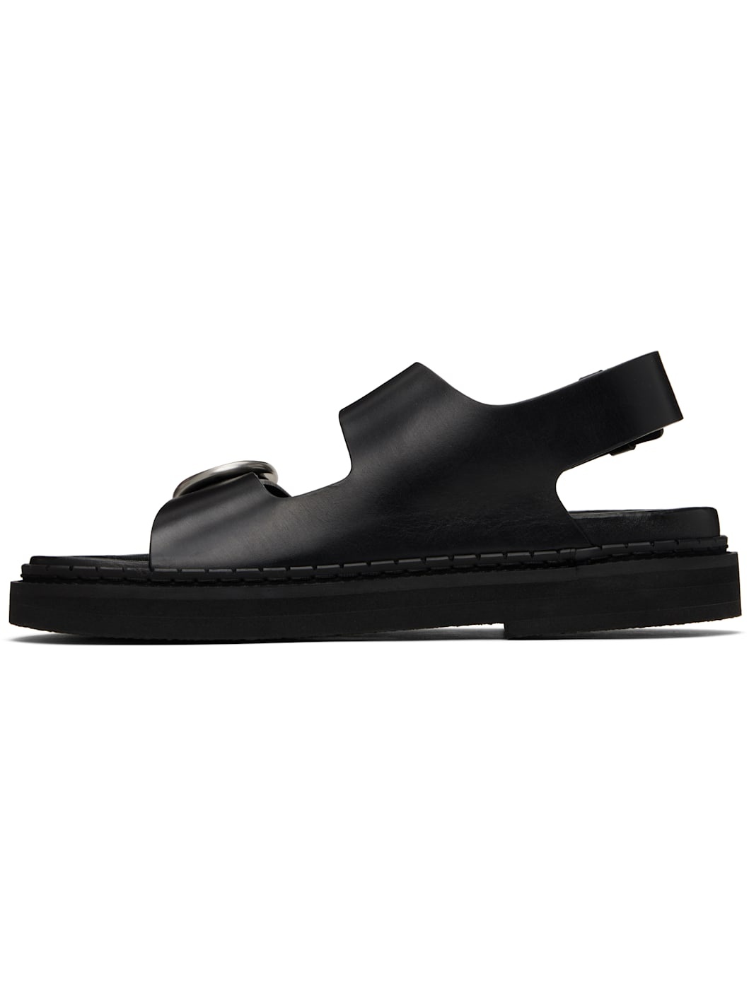 Black Leather Fussbet Midi Sandals - 3
