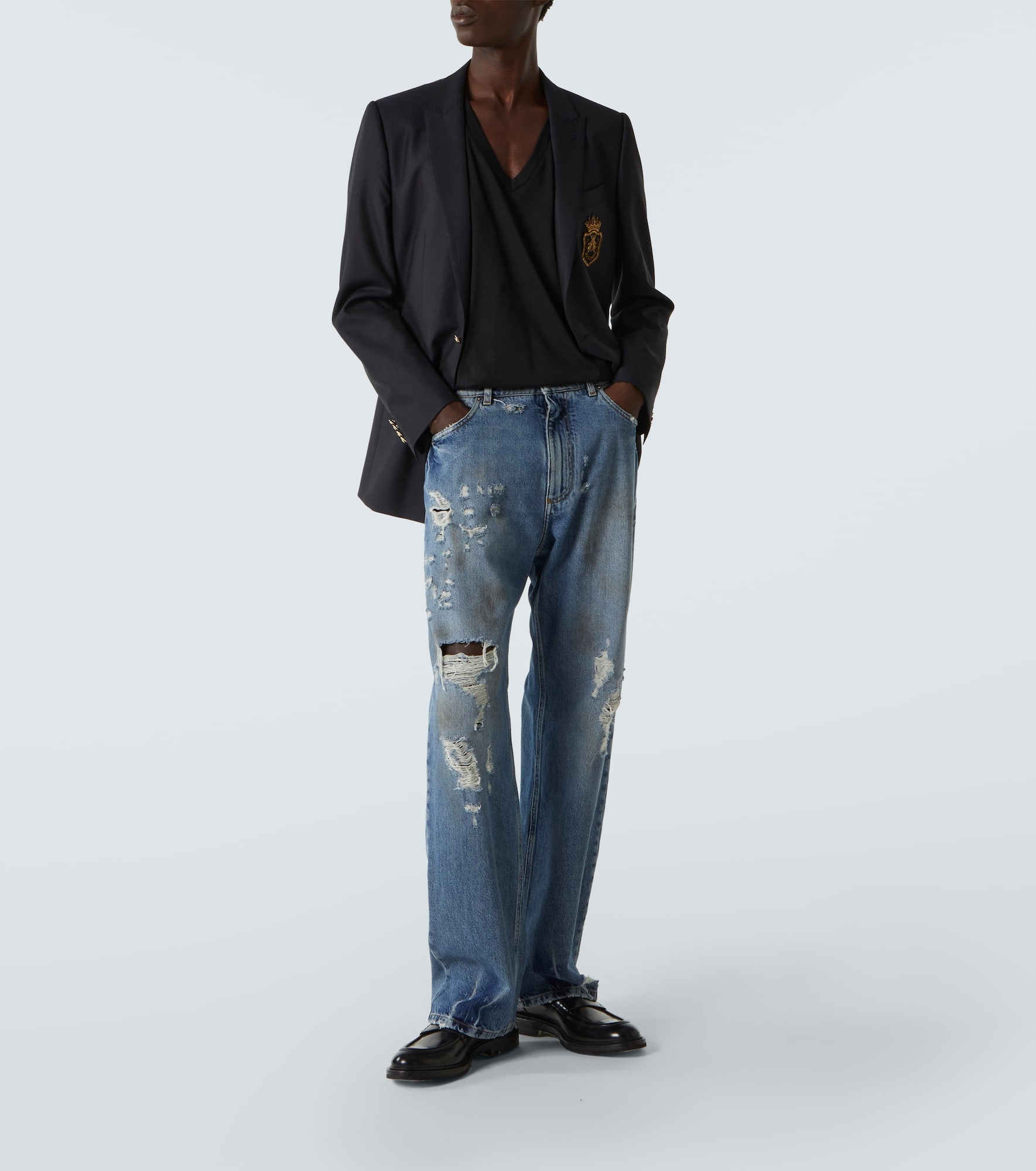 Patch-appliqué wool and silk blazer - 2