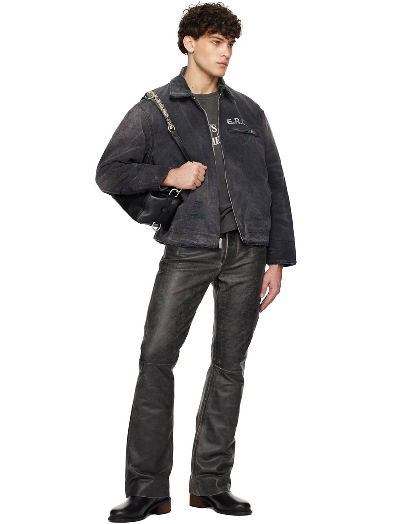 Enfants Riches Déprimés Black Distressed Raw Hem Flare Leather Pants outlook