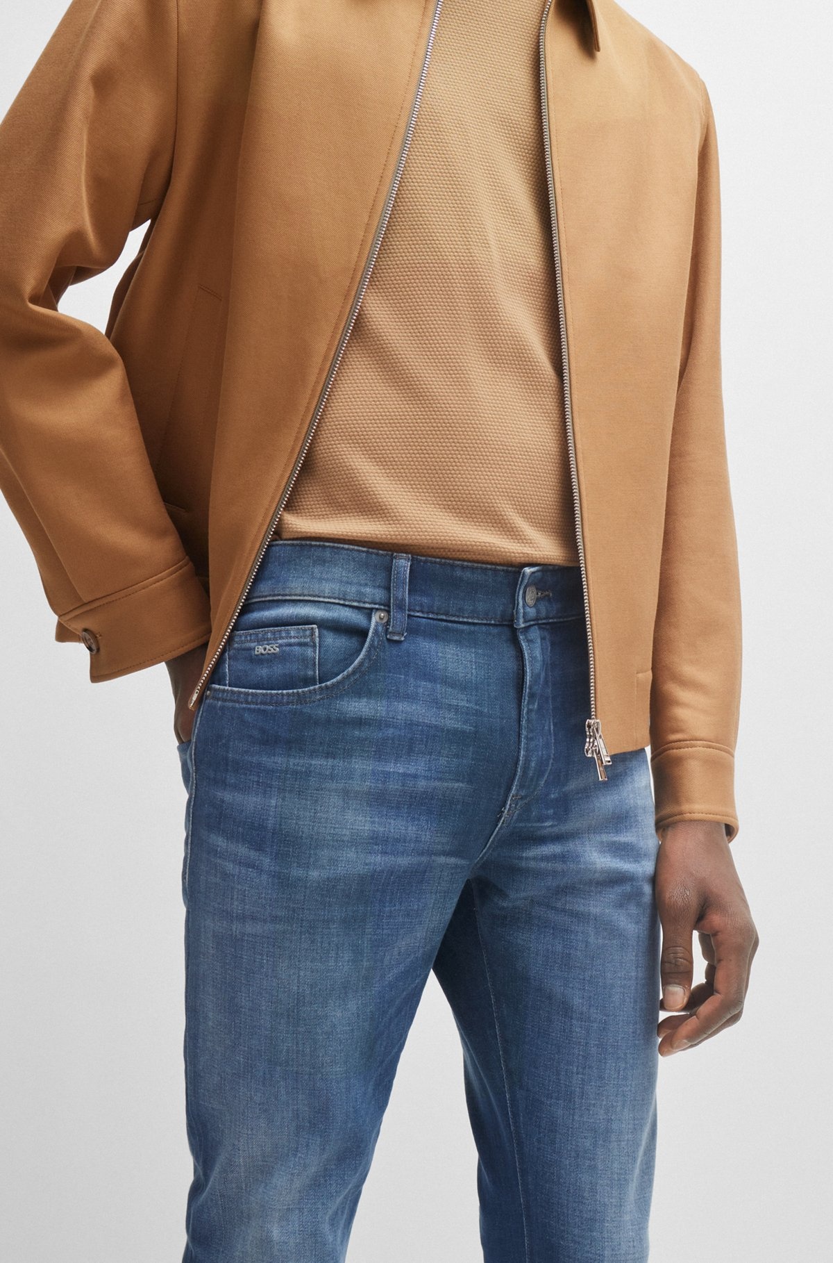 SLIM-FIT JEANS IN BLUE ITALIAN CASHMERE-TOUCH DENIM - 5