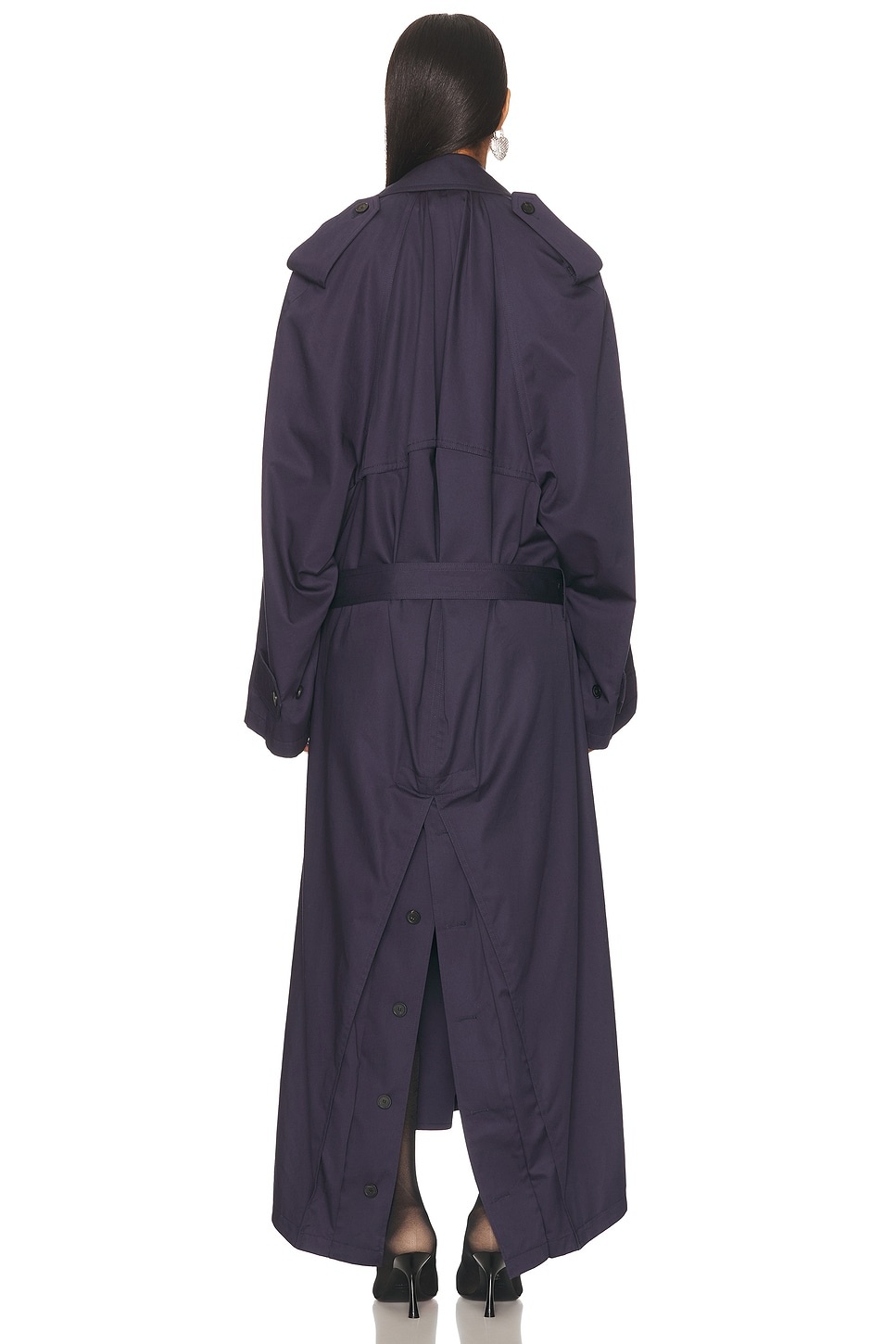 Draped Neck Trench Coat - 4