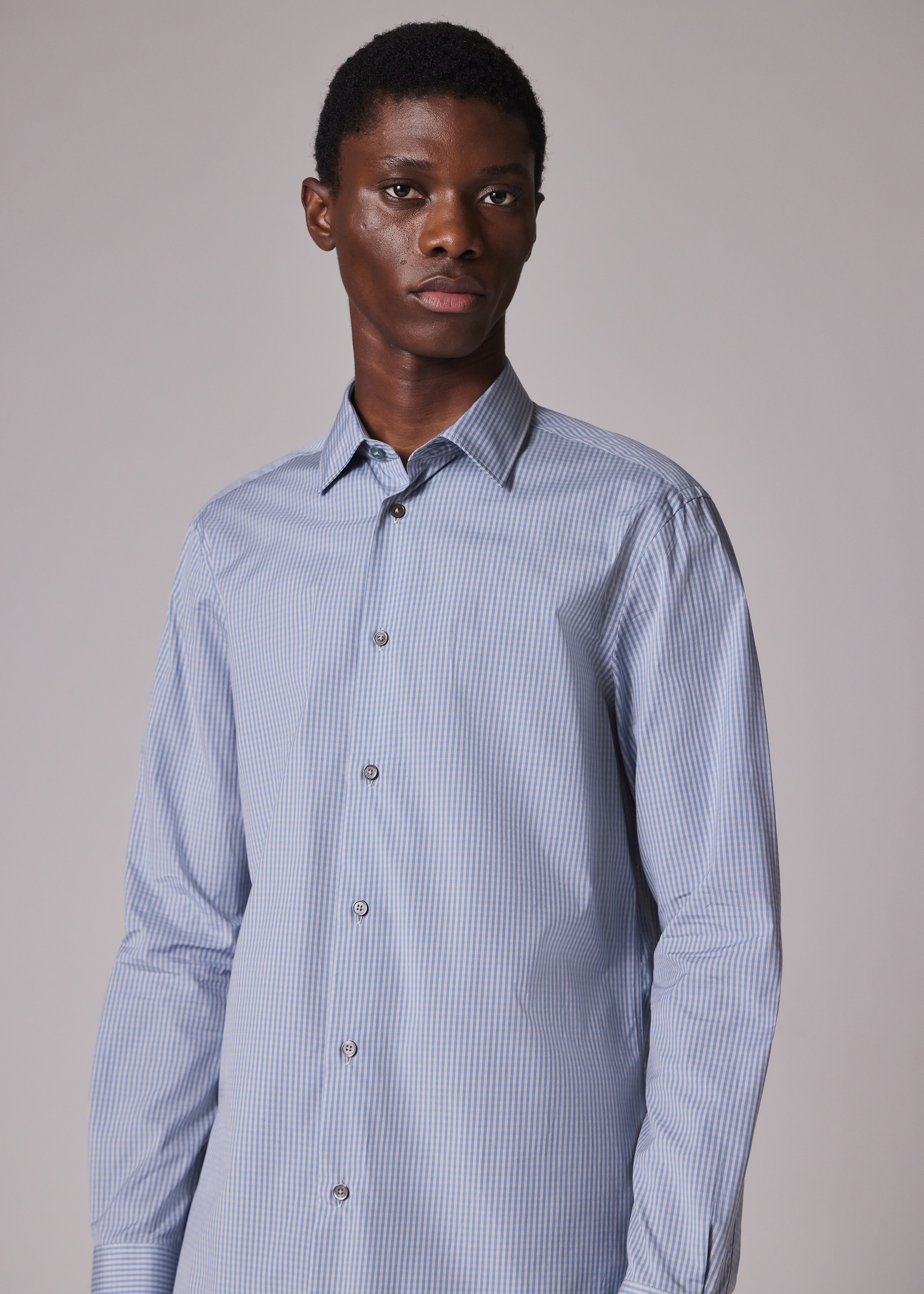 Tailored-Fit Blue And Green Gingham Shirt - 3