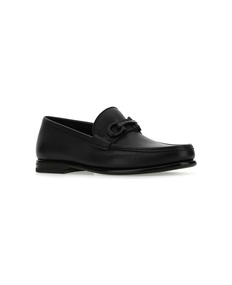 FERRAGAMO Black Leather Loafers outlook