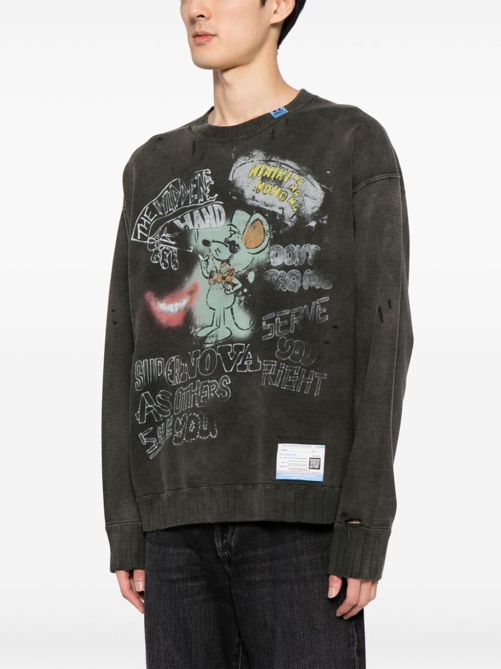 logo-patch distressed sweatshirt - 3