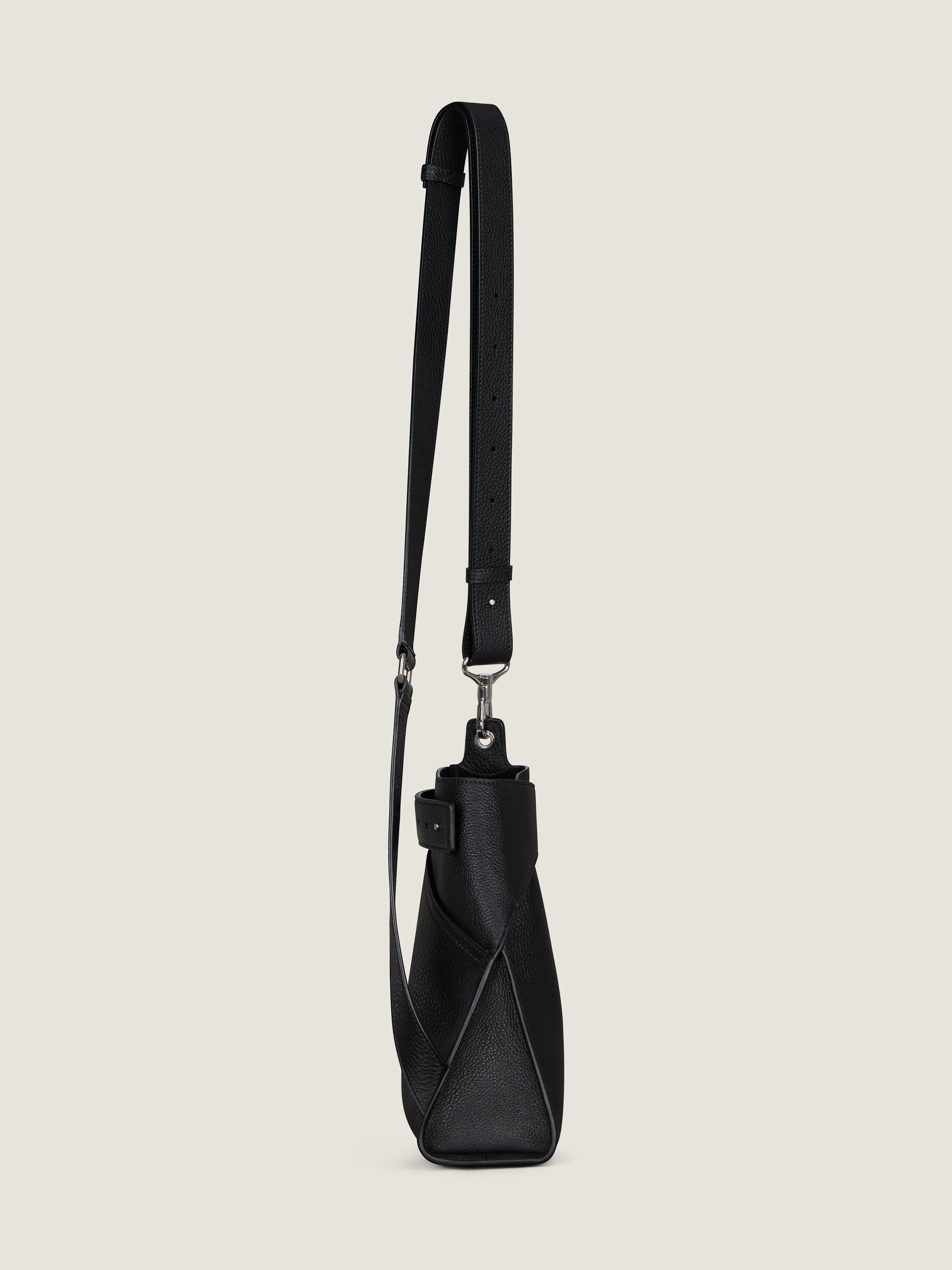 SMALL BELTED HOBO BAG IN GRAINED LEATHER - 3