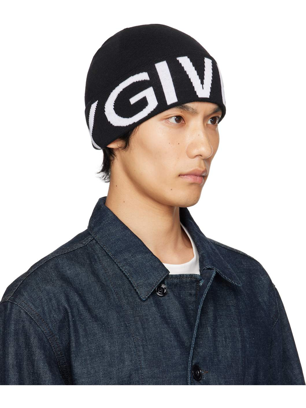Black 'Givenchy' Jacquard Beanie - 2