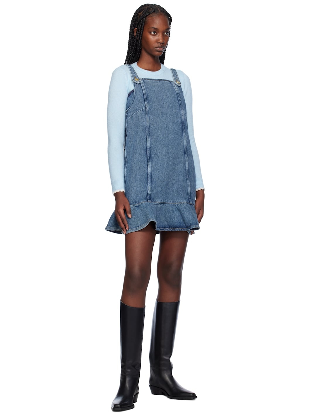 Blue Paneled Denim Minidress - 5