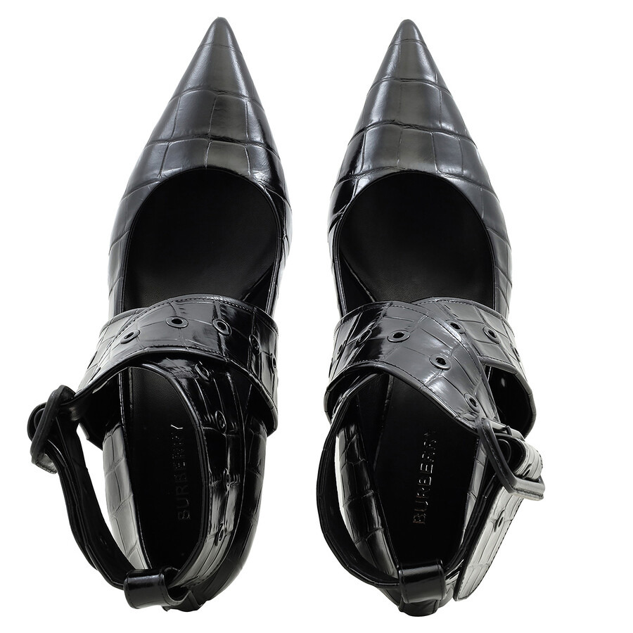 Burberry Kitten-Heel Point-Toe Embossed Leather Pumps - 4