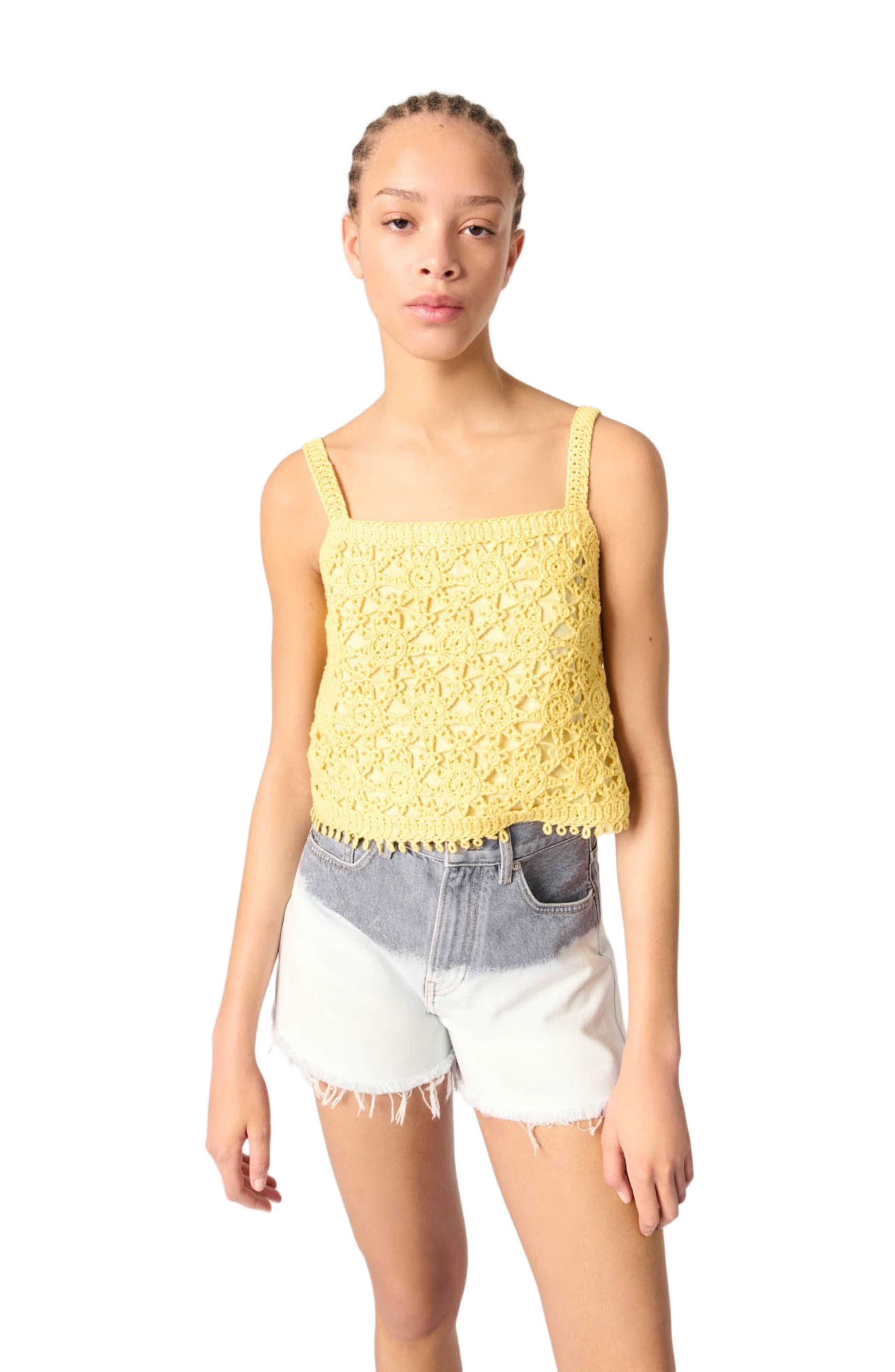 maje Crochet-knit Crop Top in Yellow Banana at Nordstrom - 4