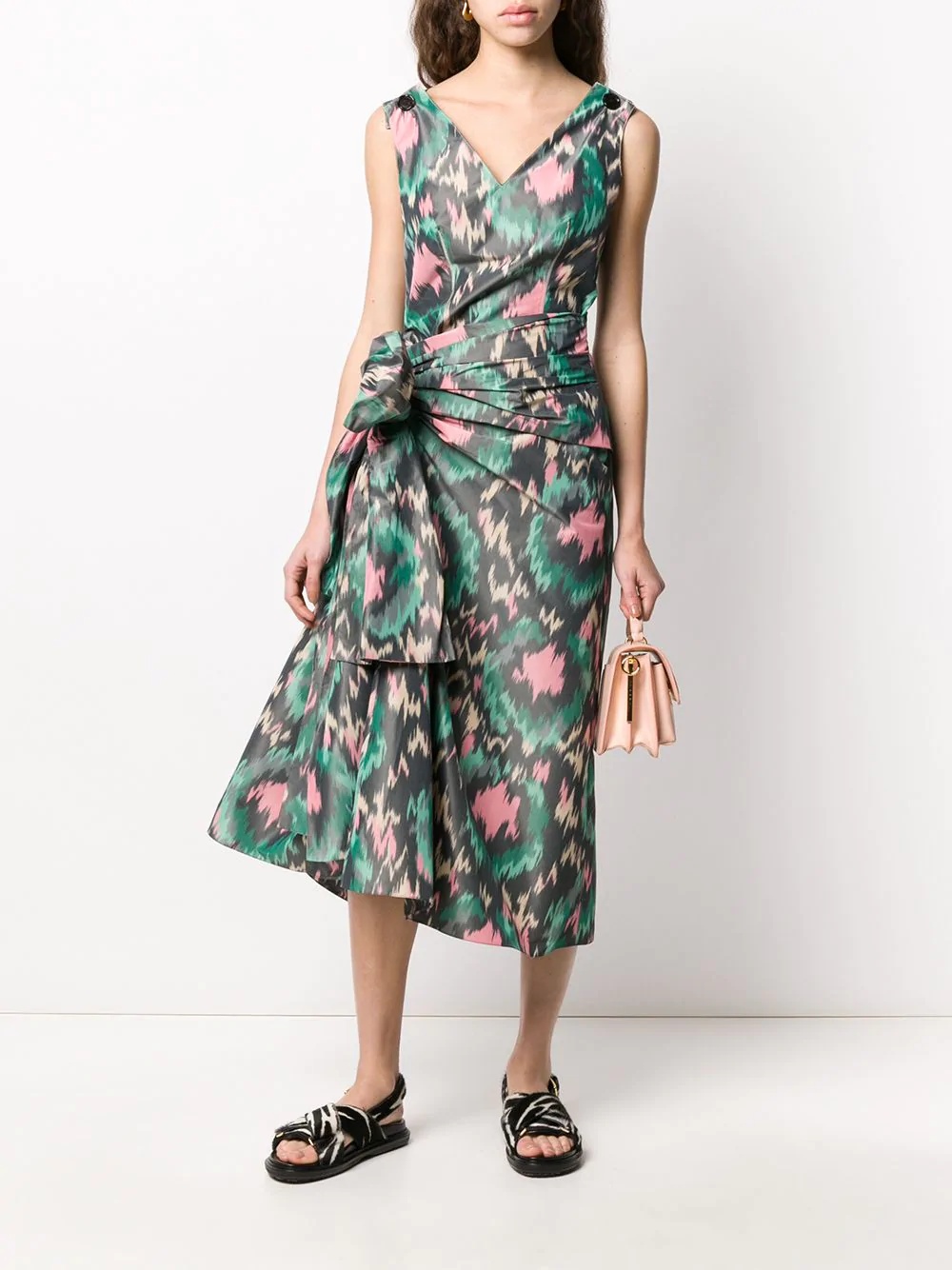 abstract-print side bow dress - 2