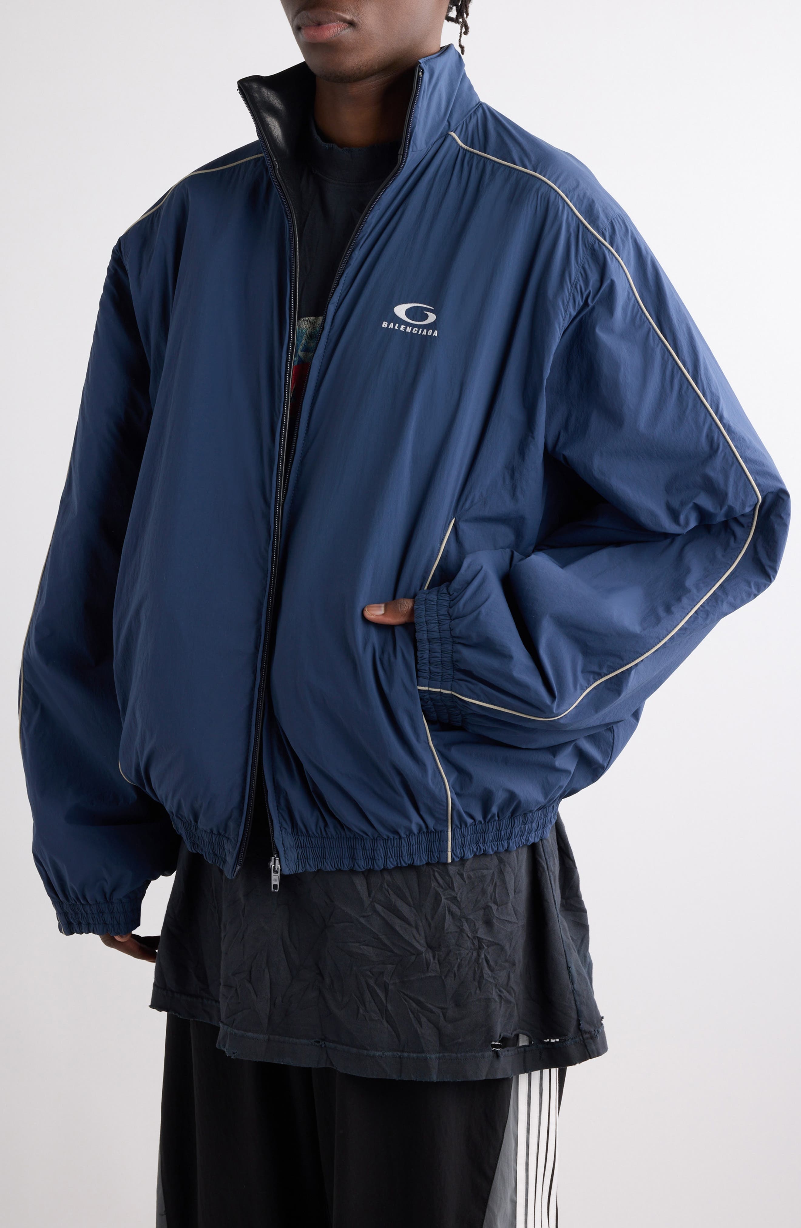 Balenciaga Deconstructed Track Jacket in 8065 Navy at Nordstrom - 5