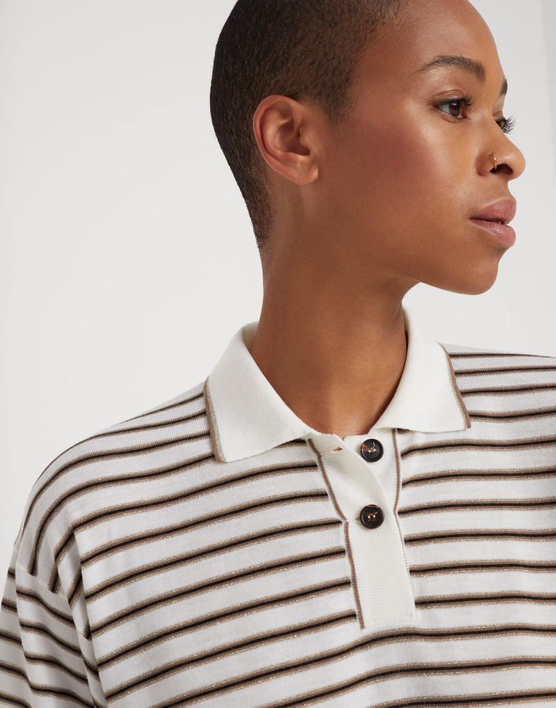 Sparkling stripe lightweight knit polo in virgin wool and cashmere 3