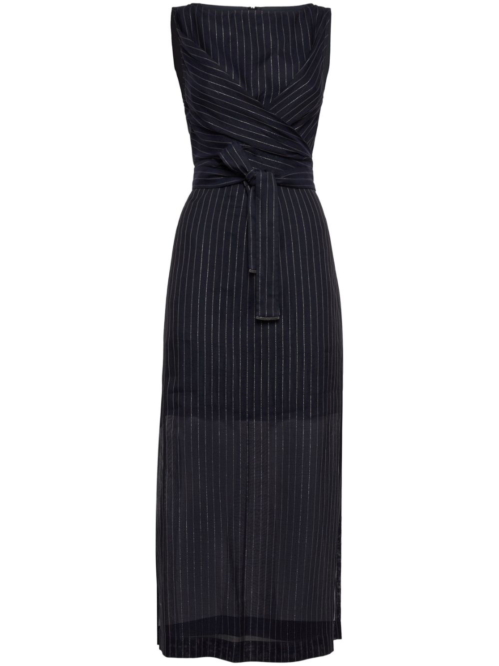 Brunello Cucinelli Cotton Pinstriped Dress With Shiny Details - 1