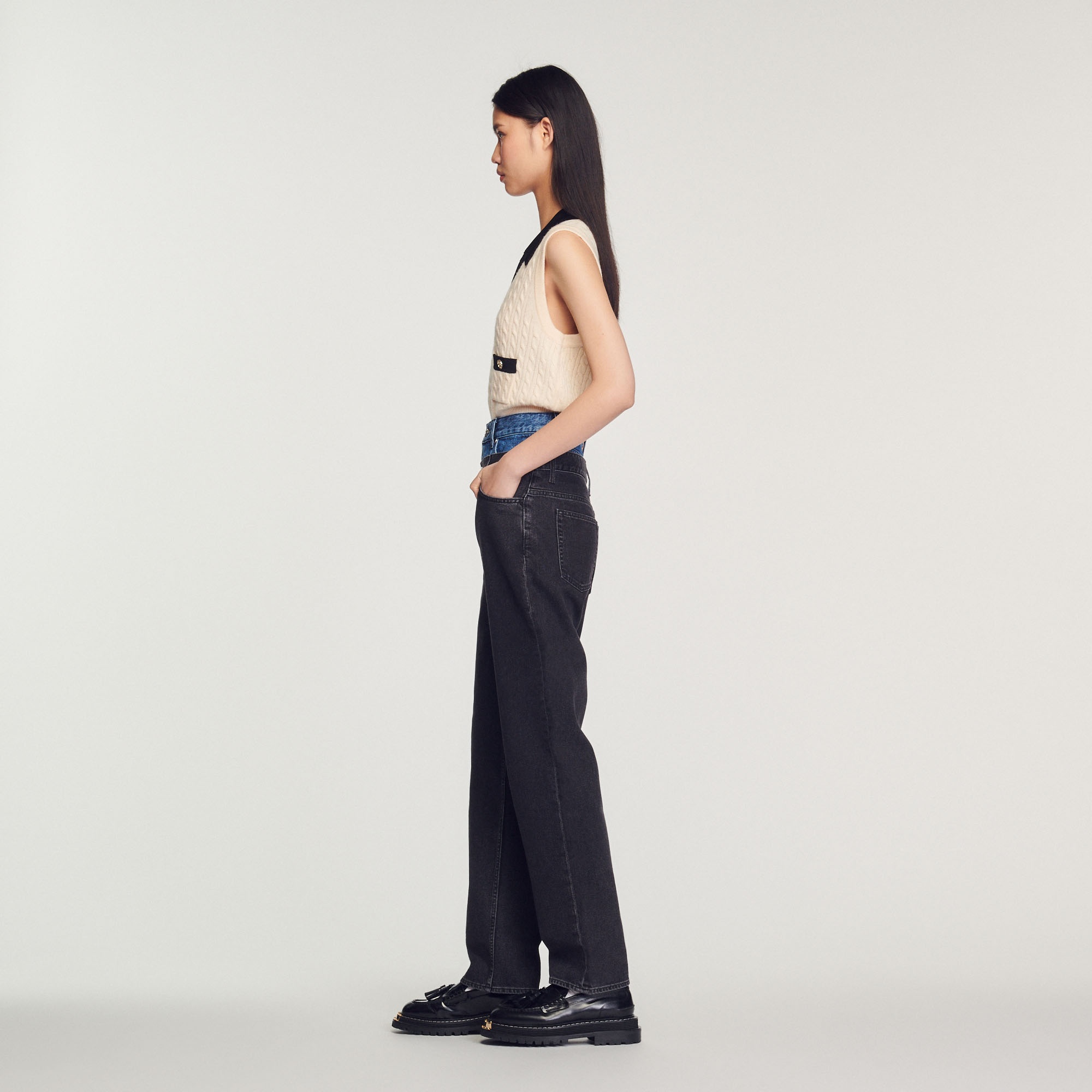 Two-tone double-waisted jeans - 7