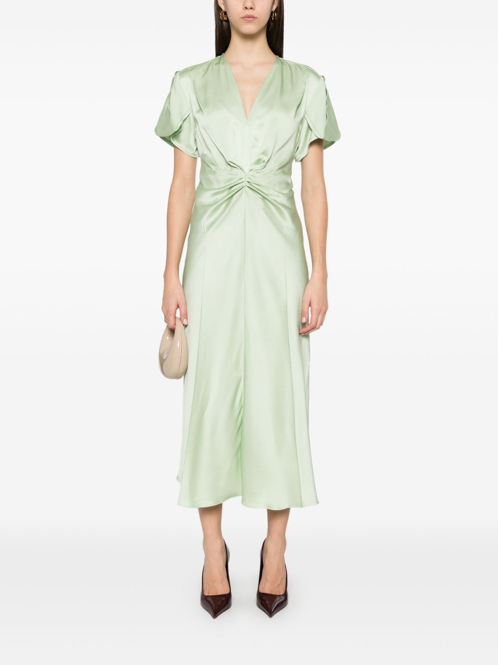 gathered V-neck midi dress - 2