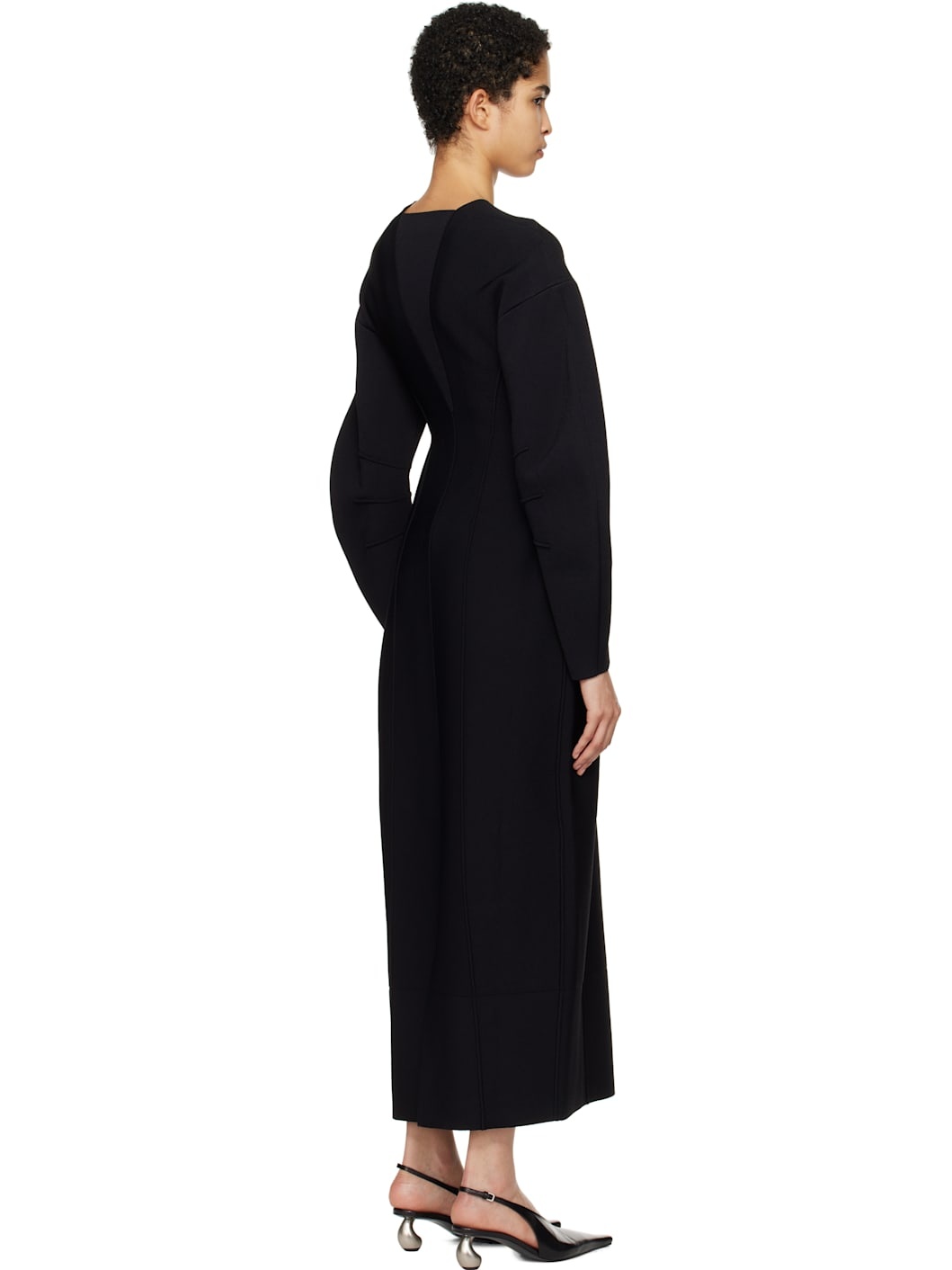 Black Squareneck Longsleeve Knitted Midi Dress - 3