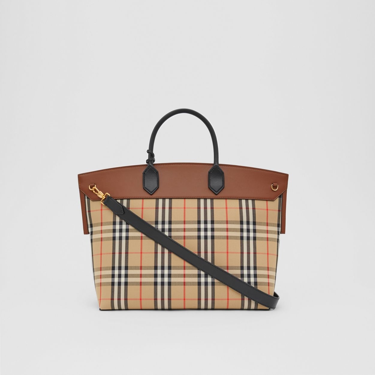 Vintage Check and Leather Society Top Handle Bag - 8