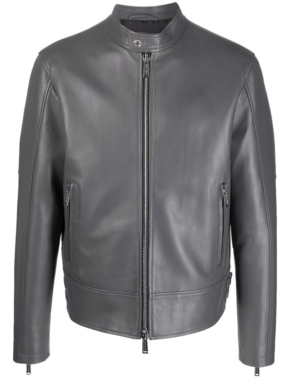 grained leather zip-up jacket - 1