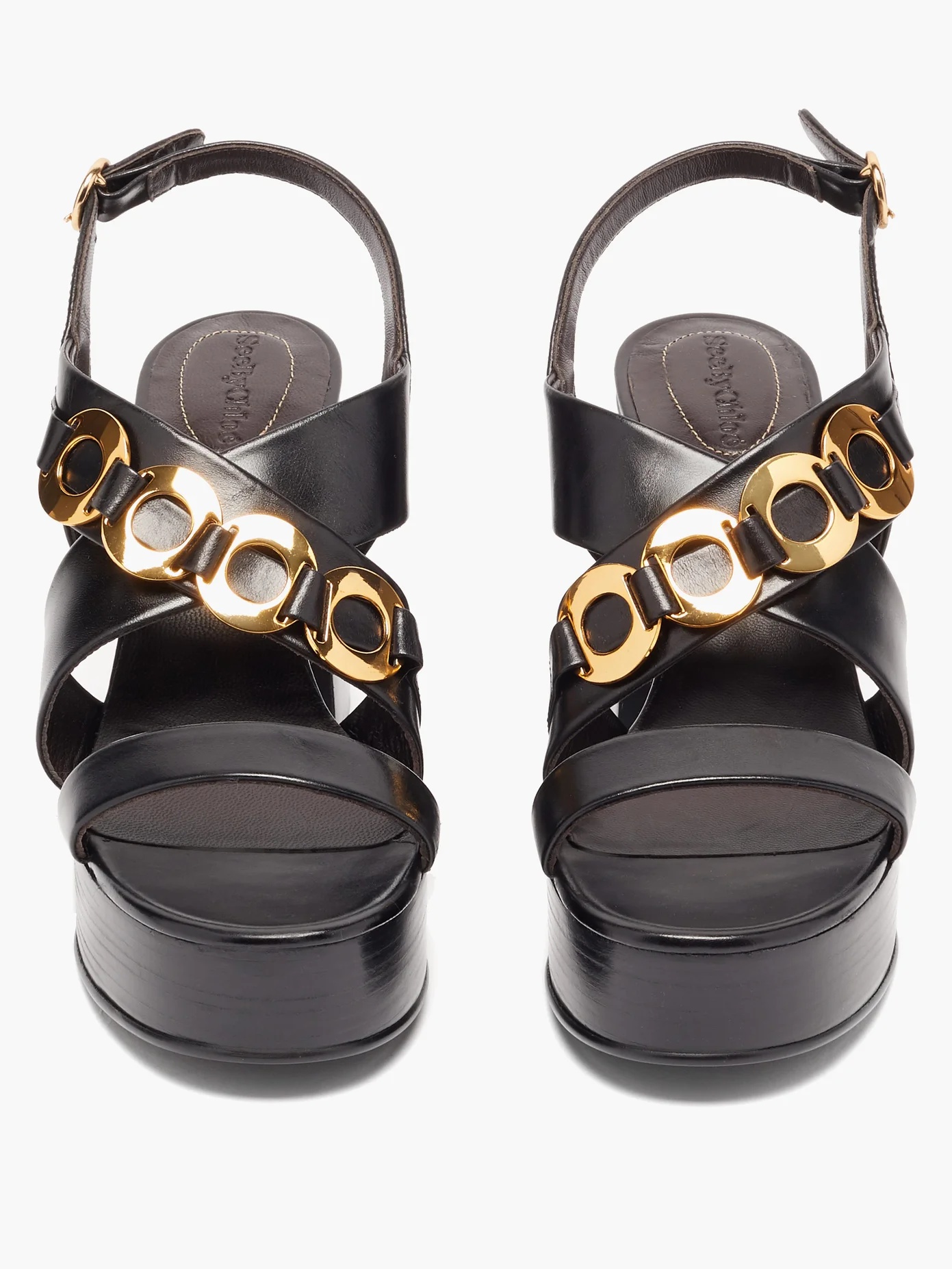 Chain-link leather platform sandals - 5