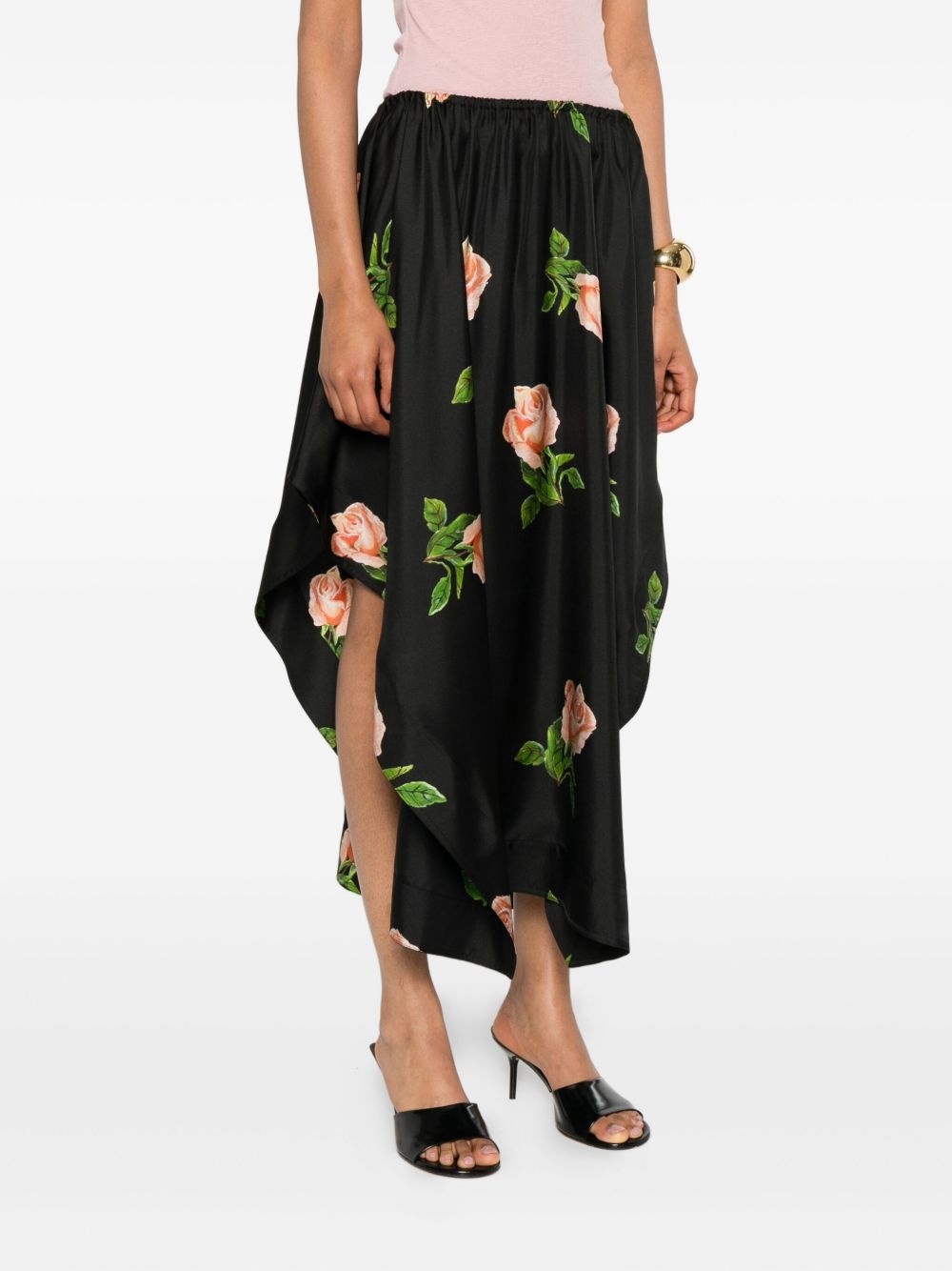 rose-print drape-hem skirt - 3
