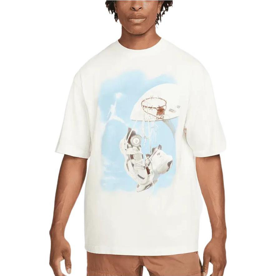 Men's Air Jordan x HTG Crossover Cartoon Printing Round Neck Short Sleeve Us Edition Light Ivory T-S - 2