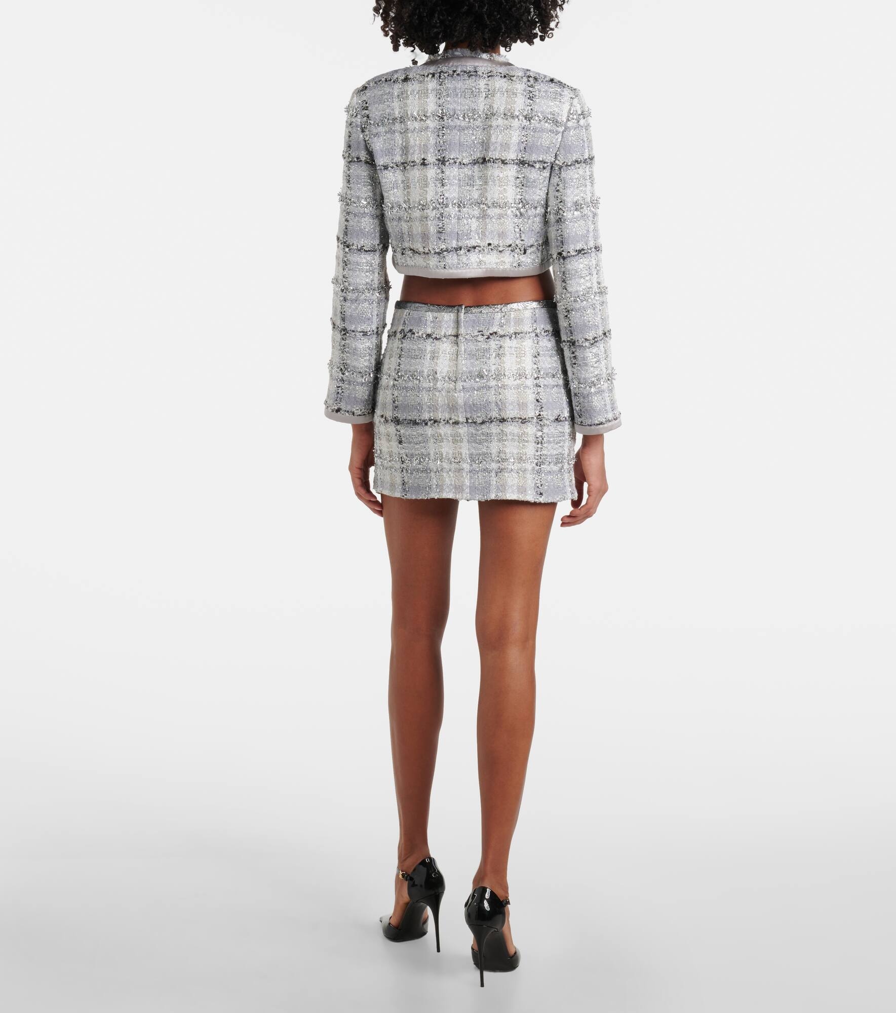 Checked cropped lamé tweed jacket - 3