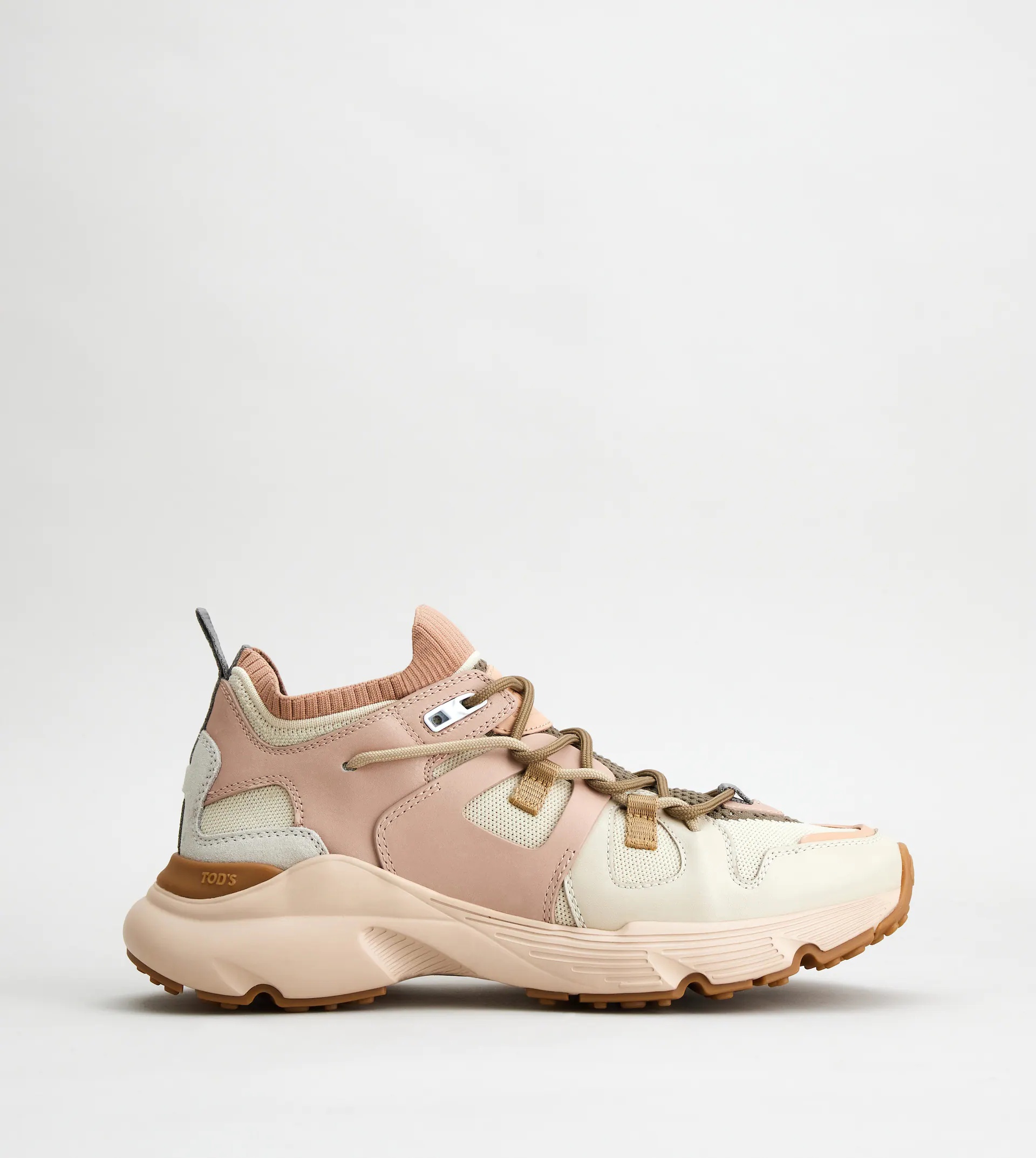 SNEAKERS IN LEATHER AND TECHNICAL FABRIC - PINK - 1