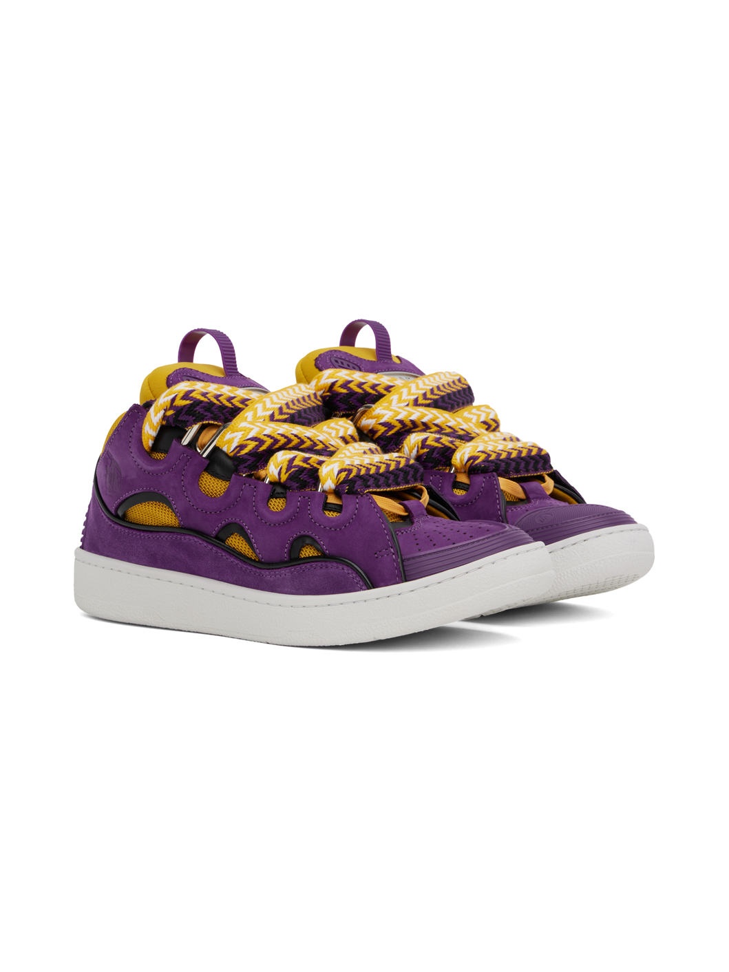 Purple & Yellow Leather Curb Sneakers - 4