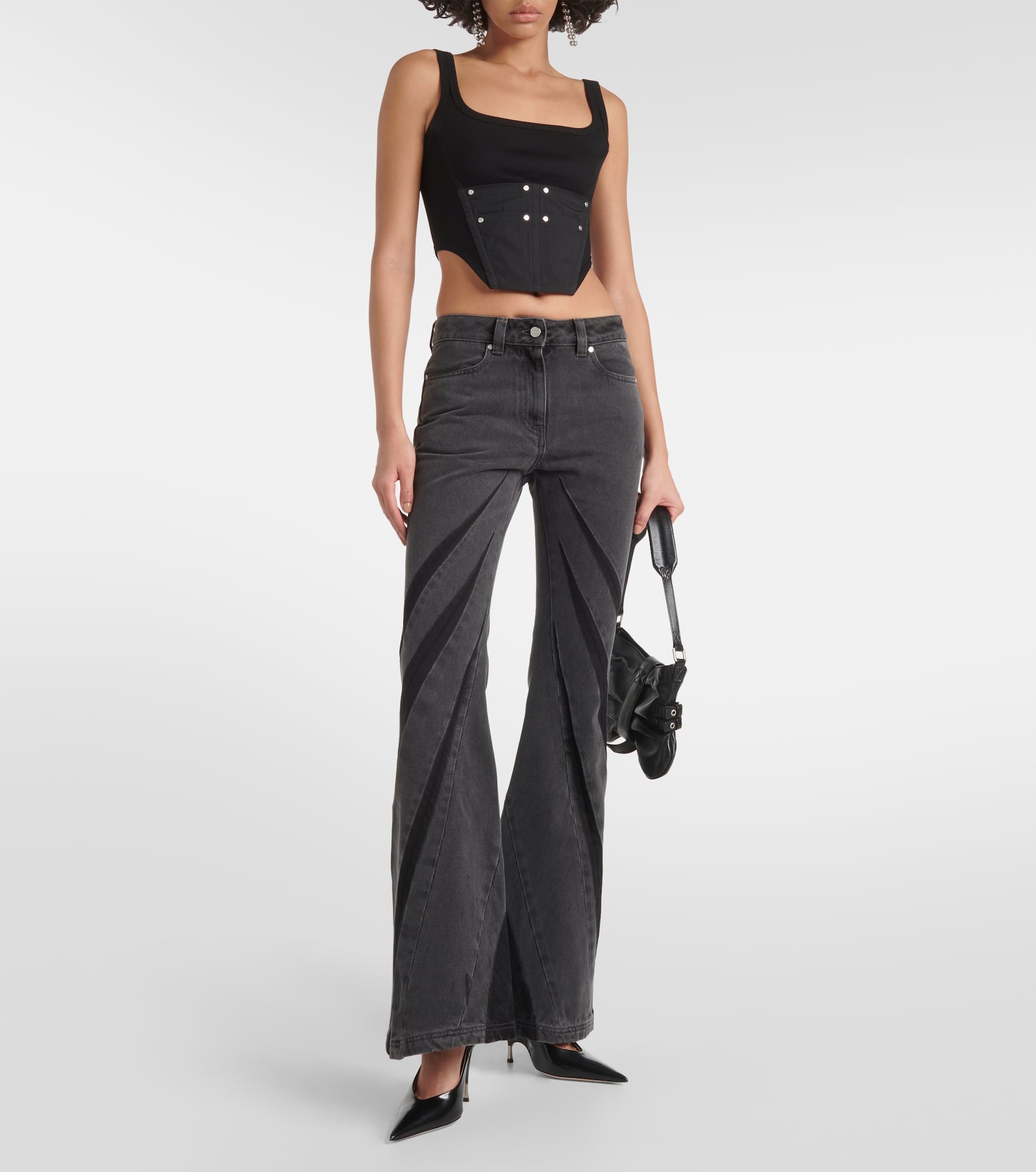 Darted mid-rise flared jeans - 2